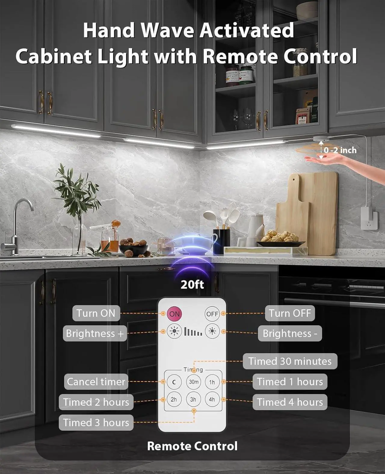 Alt view image 2 of 7 - Under Cabinet Lighting Plug in Led Under Counter Light Bar with Remote Control 12 Inch Closet Light Wired for Kitchen Indoor Fixtures Dimmable 6000K White 3 Pack
