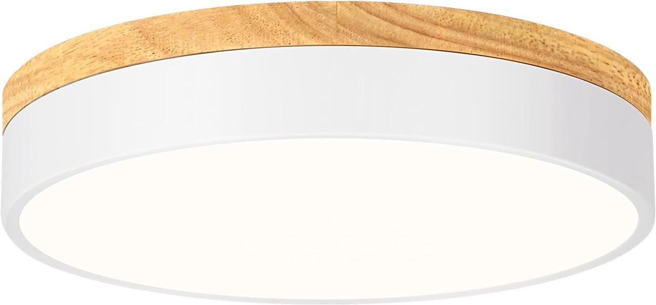Main image of Dimmable Wood LED Ceiling Light Fixture 5CCT 2700K-6000K Modern White Flush Mount Ceiling Lighting Minimalist Round Ceiling Lamp for Bedroom Kitchen Laundry Room Hallway 11.81in