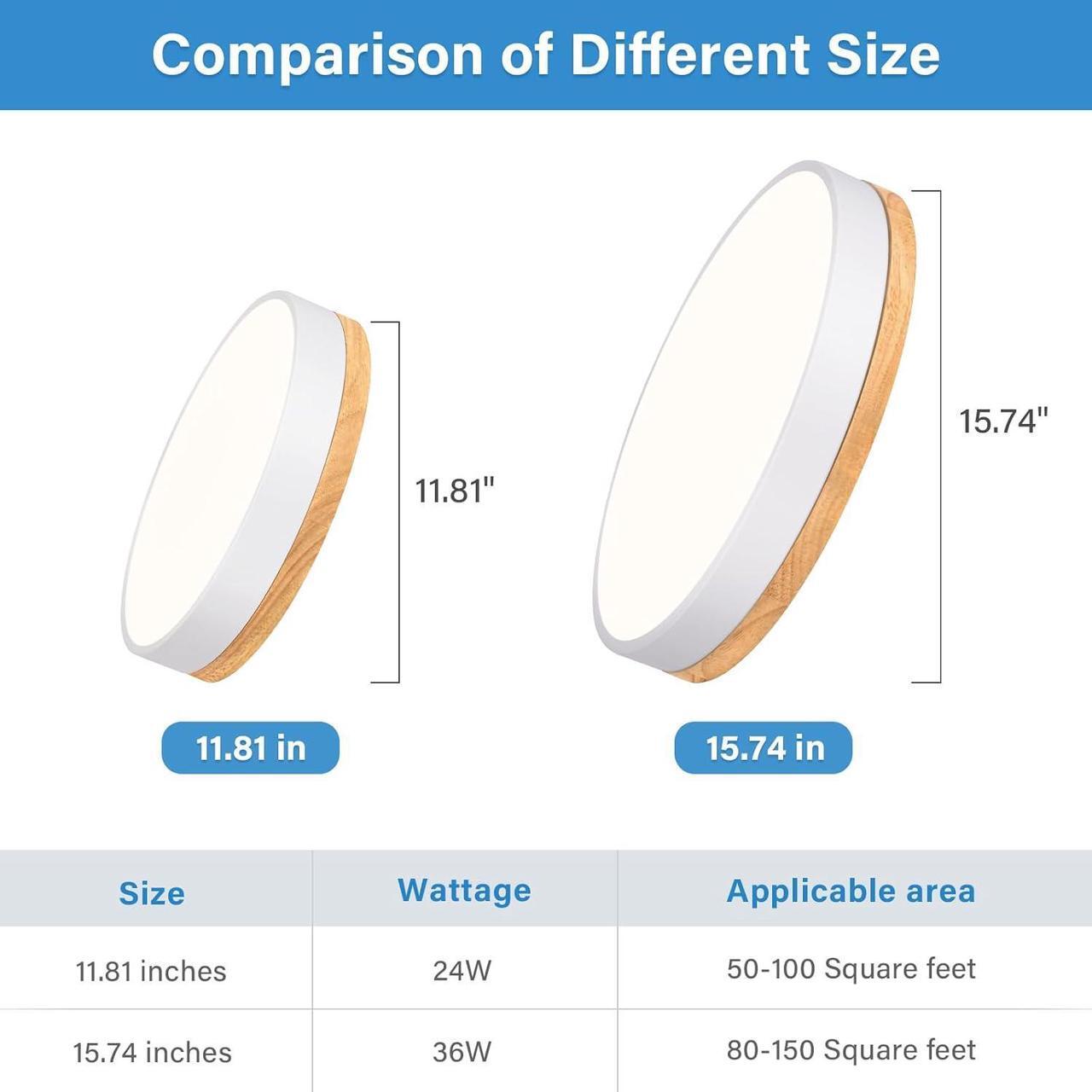 Alt view image 7 of 7 - Dimmable Wood LED Ceiling Light Fixture 5CCT 2700K-6000K Modern White Flush Mount Ceiling Lighting Minimalist Round Ceiling Lamp for Bedroom Kitchen Laundry Room Hallway 11.81in