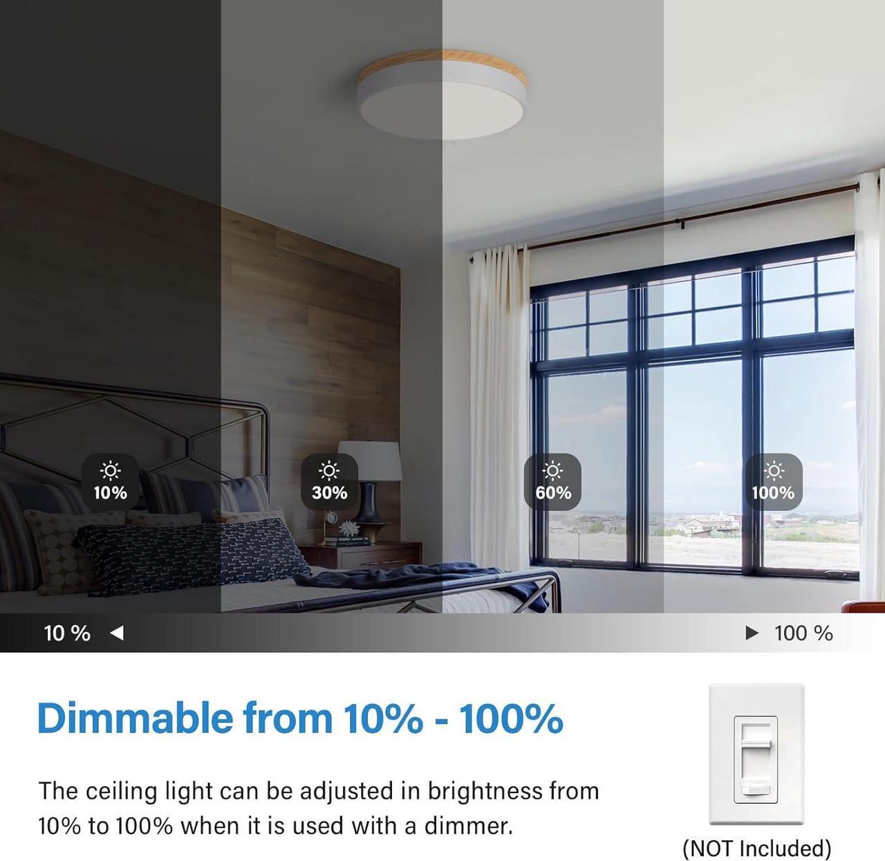 Alt view image 4 of 7 - Dimmable Wood LED Ceiling Light Fixture 5CCT 2700K-6000K Modern White Flush Mount Ceiling Lighting Minimalist Round Ceiling Lamp for Bedroom Kitchen Laundry Room Hallway 11.81in