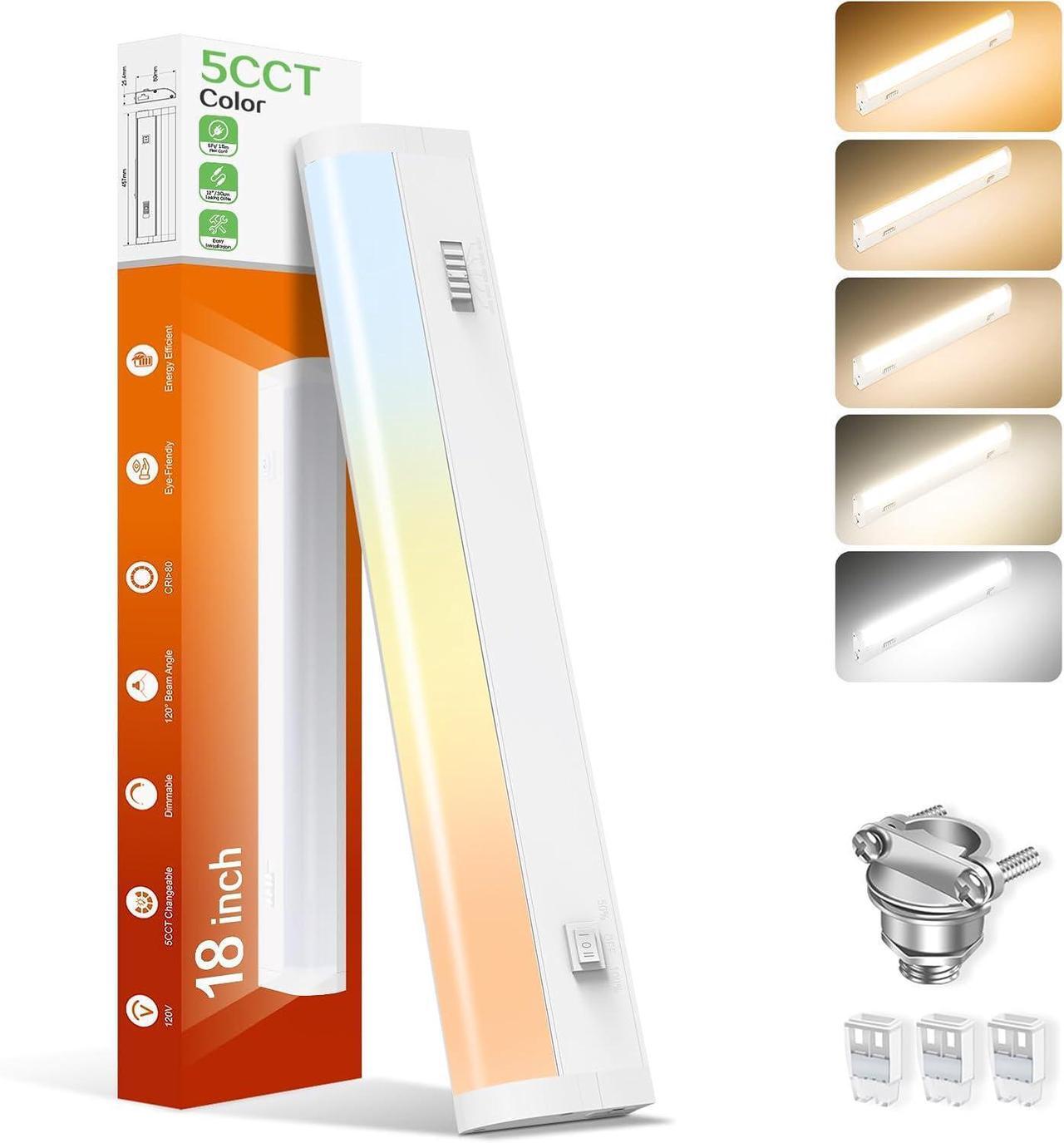 Main image of 18 Inch LED Under Cabinet Lighting Hardwired Plug in 5CCT Color Selectable 2700K/3000K/3500K/4000K/5000K Dimmable 10W 850LM High Brightness Linkable Under Counter Lights for Kitchen