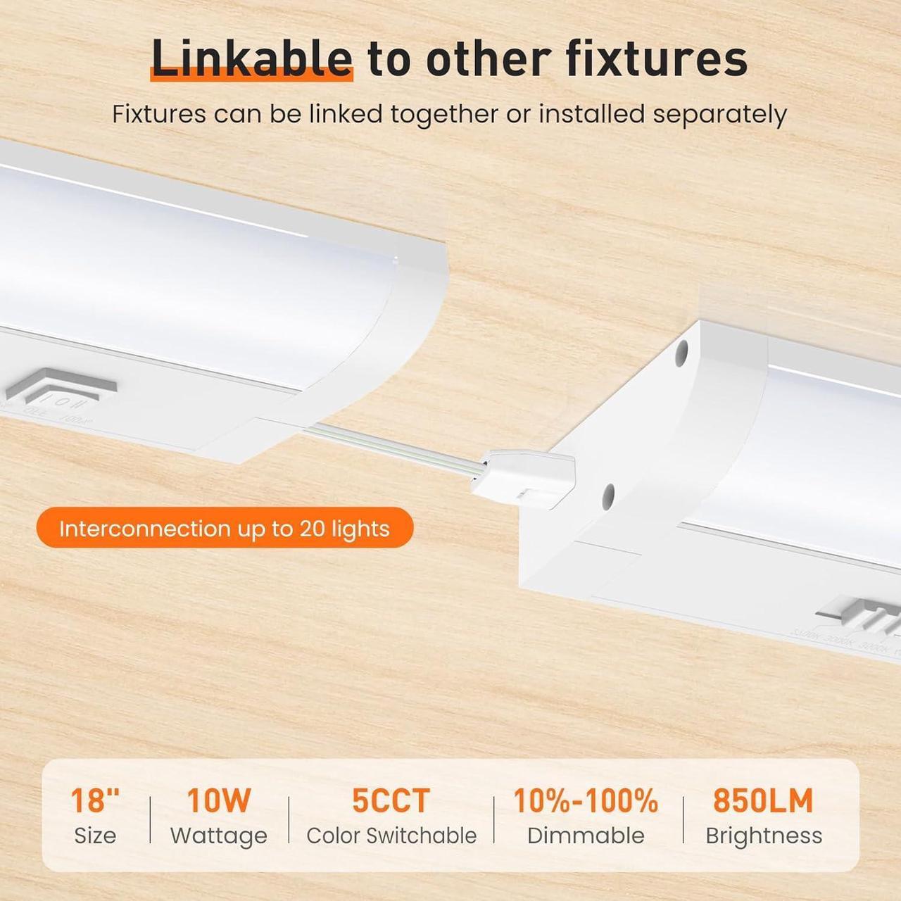 Alt view image 3 of 7 - 18 Inch LED Under Cabinet Lighting Hardwired Plug in 5CCT Color Selectable 2700K/3000K/3500K/4000K/5000K Dimmable 10W 850LM High Brightness Linkable Under Counter Lights for Kitchen