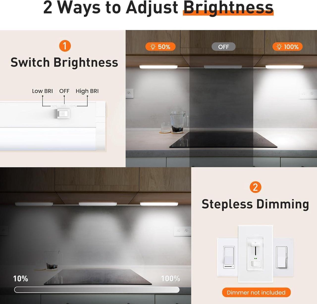 Alt view image 2 of 7 - 18 Inch LED Under Cabinet Lighting Hardwired Plug in 5CCT Color Selectable 2700K/3000K/3500K/4000K/5000K Dimmable 10W 850LM High Brightness Linkable Under Counter Lights for Kitchen