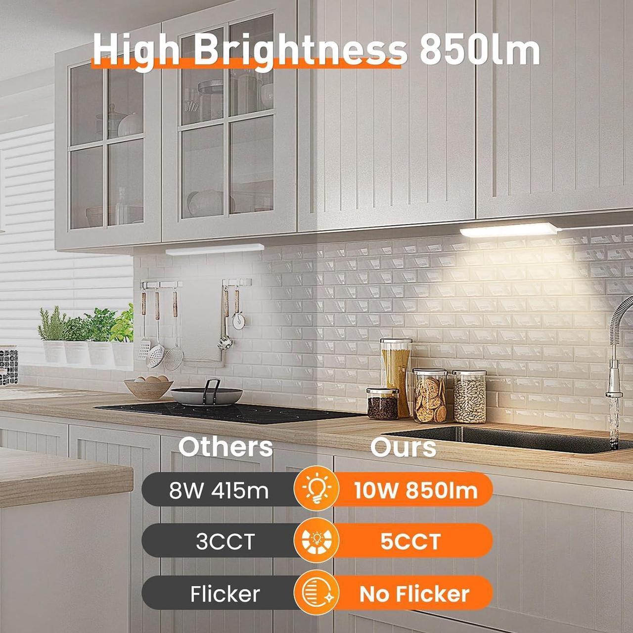 Alt view image 5 of 7 - 18 Inch LED Under Cabinet Lighting Hardwired Plug in 5CCT Color Selectable 2700K/3000K/3500K/4000K/5000K Dimmable 10W 850LM High Brightness Linkable Under Counter Lights for Kitchen