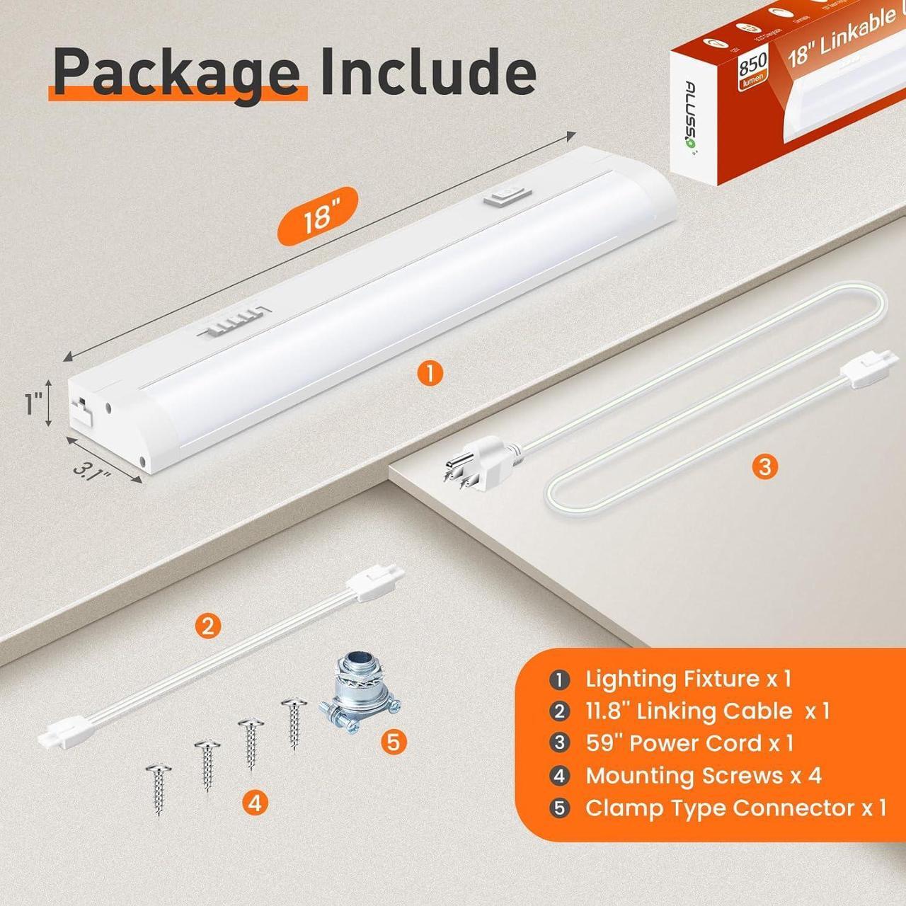 Alt view image 6 of 7 - 18 Inch LED Under Cabinet Lighting Hardwired Plug in 5CCT Color Selectable 2700K/3000K/3500K/4000K/5000K Dimmable 10W 850LM High Brightness Linkable Under Counter Lights for Kitchen