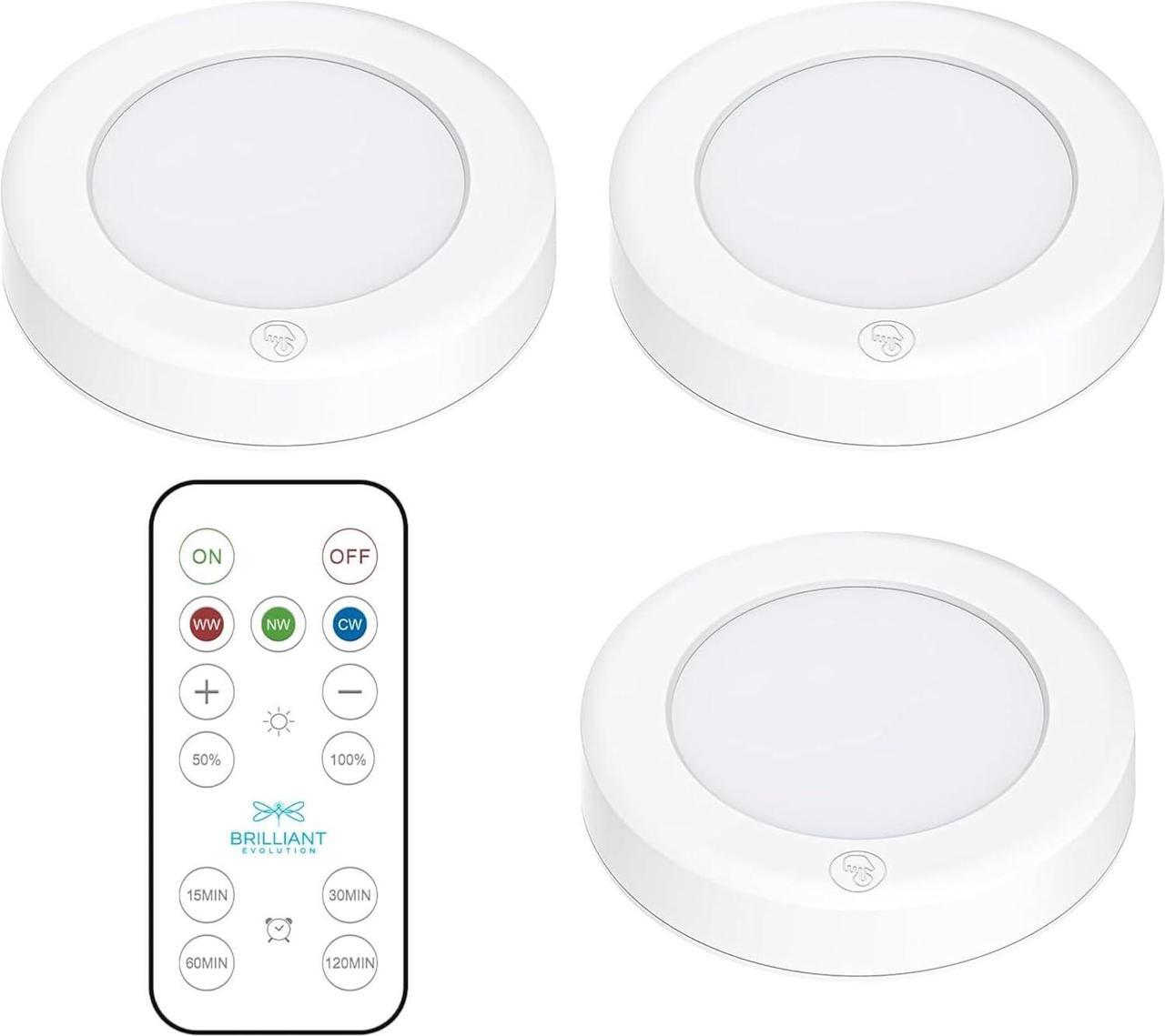 Main image of Wireless LED Puck Light 3 Pack | Works With Remote Control | Under Cabinet  Closet Light | Battery Powered | Under Counter Lighting | Stick On Lights