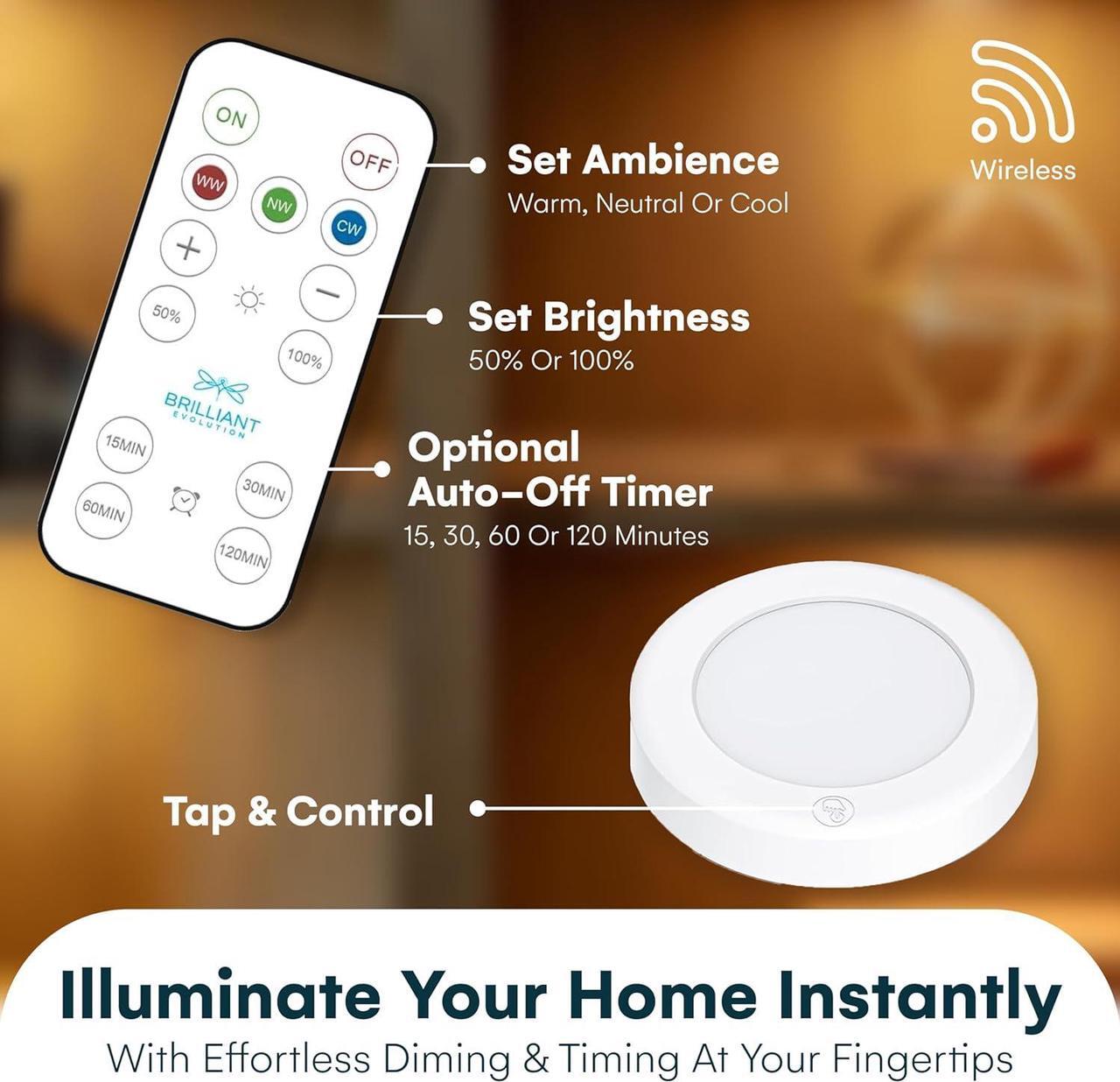 Alt view image 2 of 7 - Wireless LED Puck Light 3 Pack | Works With Remote Control | Under Cabinet  Closet Light | Battery Powered | Under Counter Lighting | Stick On Lights