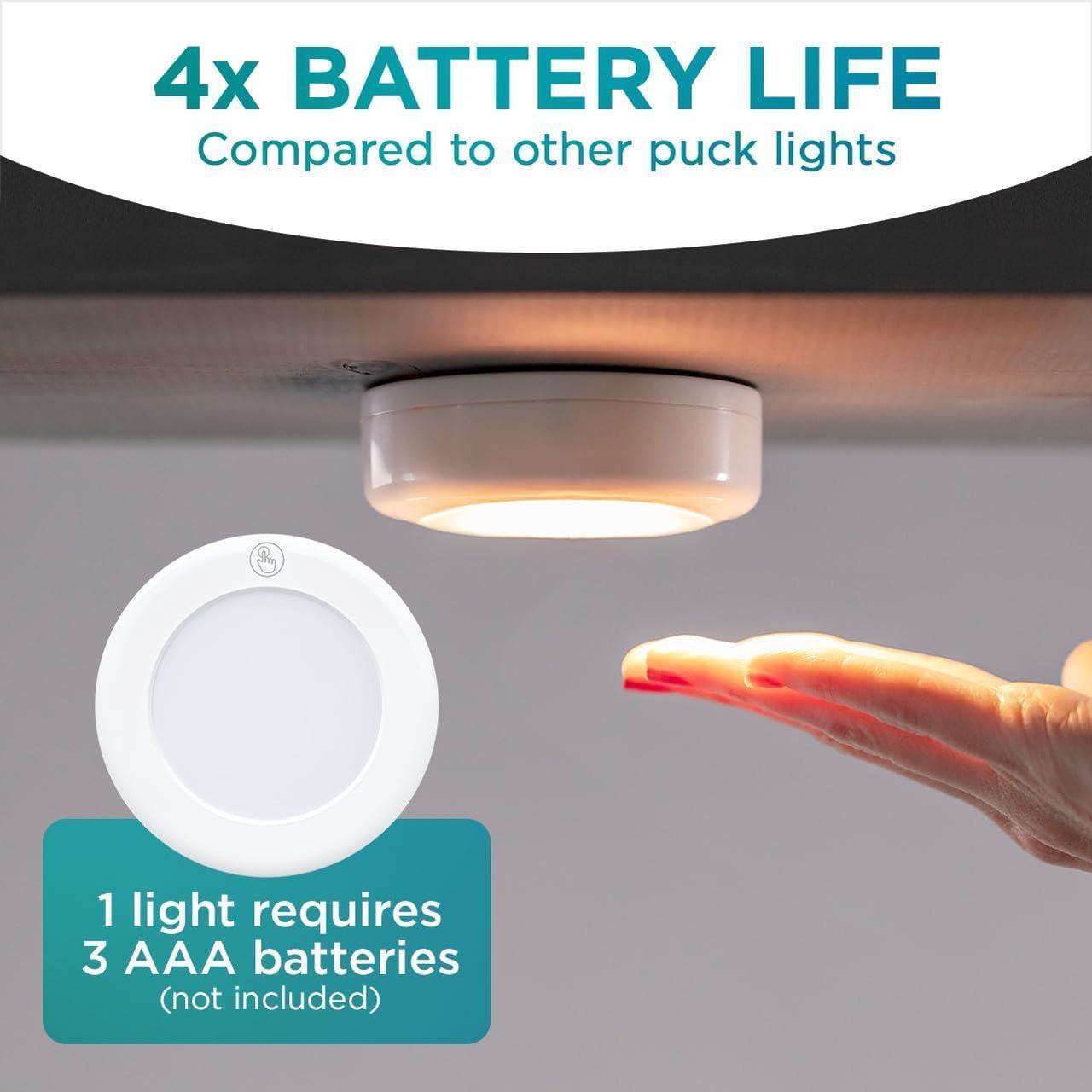 Alt view image 6 of 7 - Wireless LED Puck Light 3 Pack | Works With Remote Control | Under Cabinet  Closet Light | Battery Powered | Under Counter Lighting | Stick On Lights