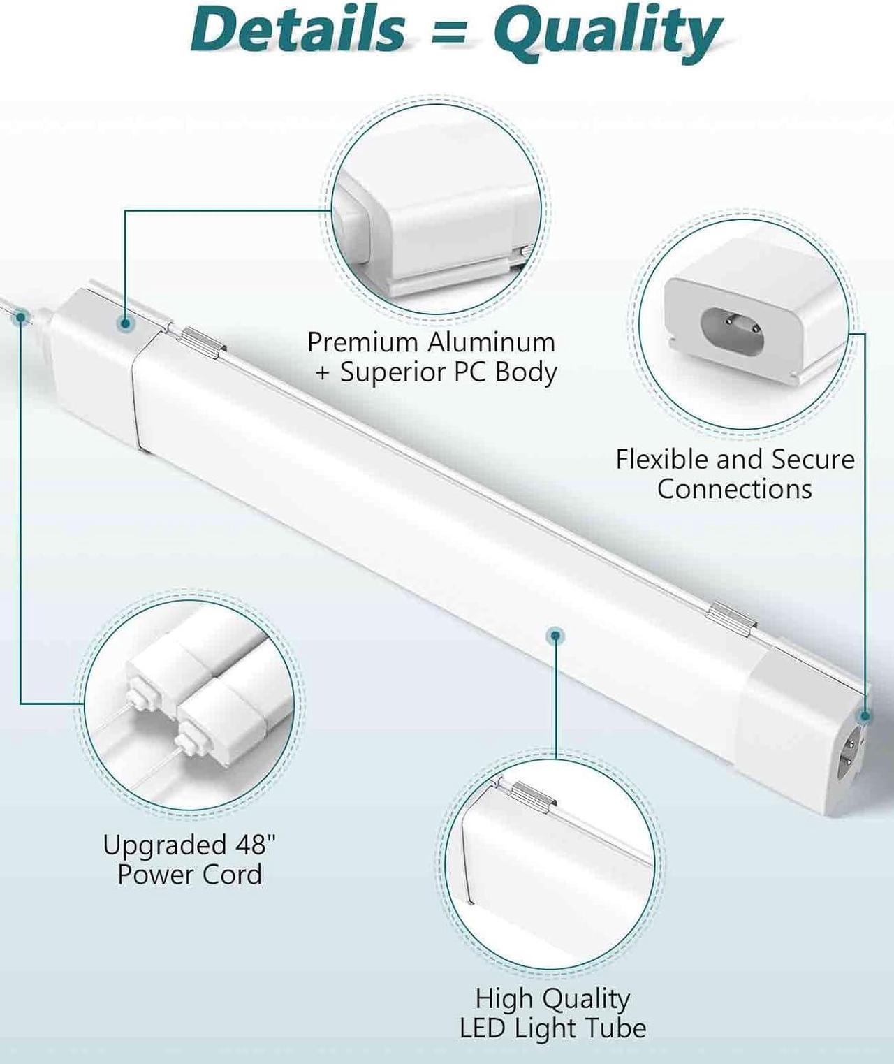 Alt view image 2 of 7 - LED Tube Light Fixture with Plug 1.4FT 1800LM 5000K Utility Shop Light Linkable Cabinet Light for Garage Kitchen Bathroom Closet Office - 1.4Ft Triproof White