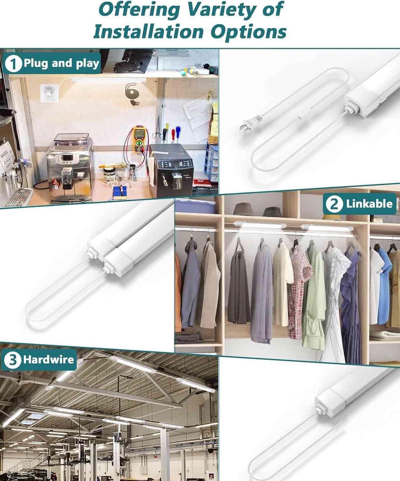 Alt view image 3 of 7 - LED Tube Light Fixture with Plug 1.4FT 1800LM 5000K Utility Shop Light Linkable Cabinet Light for Garage Kitchen Bathroom Closet Office - 1.4Ft Triproof White