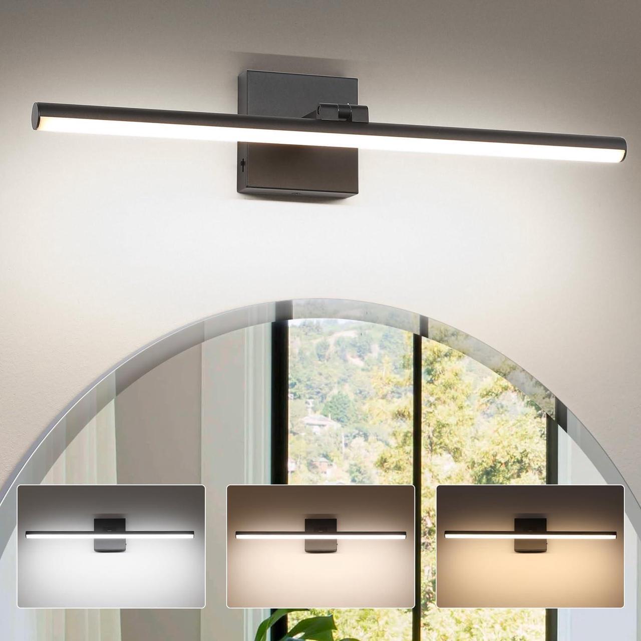 Main image of 24 Inch LED Bathroom Vanity Light (3000K/4000K/6000K Dimmable) Black Modern Bathroom Light Fixture Over Mirror Vanity Light Bar for Bathroom with Angle Adjustable
