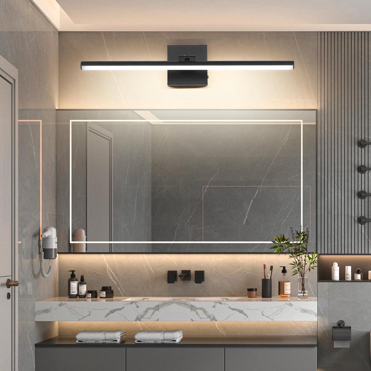 Alt view image 2 of 7 - 24 Inch LED Bathroom Vanity Light (3000K/4000K/6000K Dimmable) Black Modern Bathroom Light Fixture Over Mirror Vanity Light Bar for Bathroom with Angle Adjustable