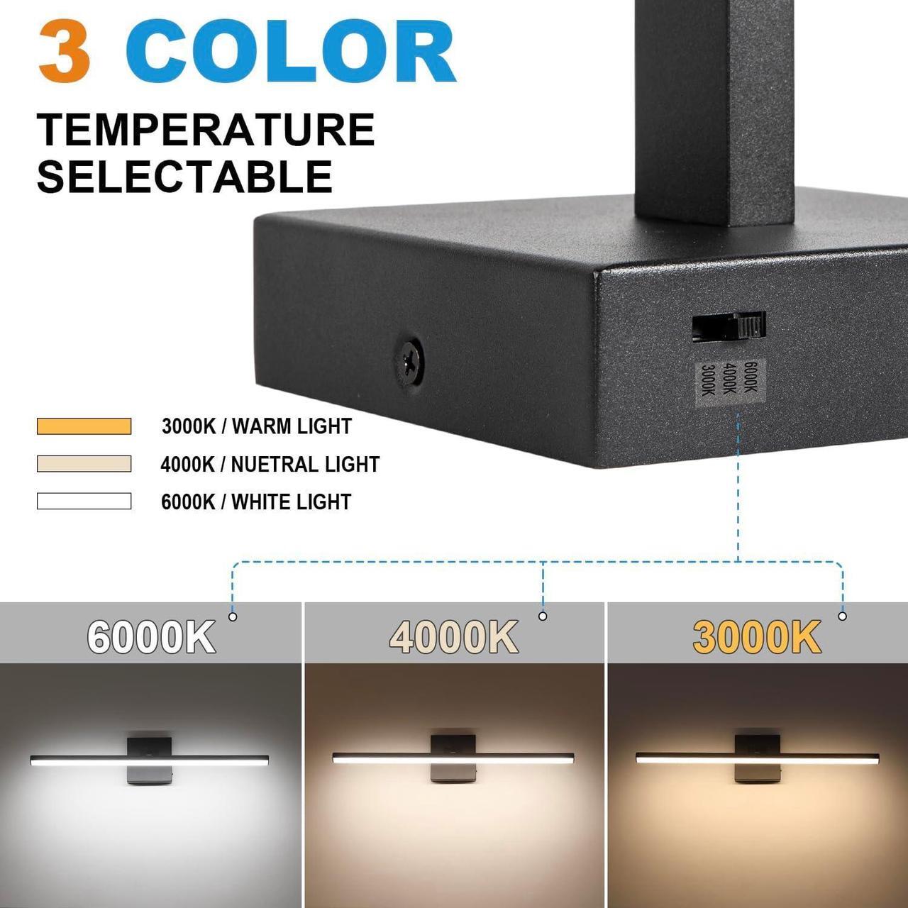 Alt view image 4 of 7 - 24 Inch LED Bathroom Vanity Light (3000K/4000K/6000K Dimmable) Black Modern Bathroom Light Fixture Over Mirror Vanity Light Bar for Bathroom with Angle Adjustable