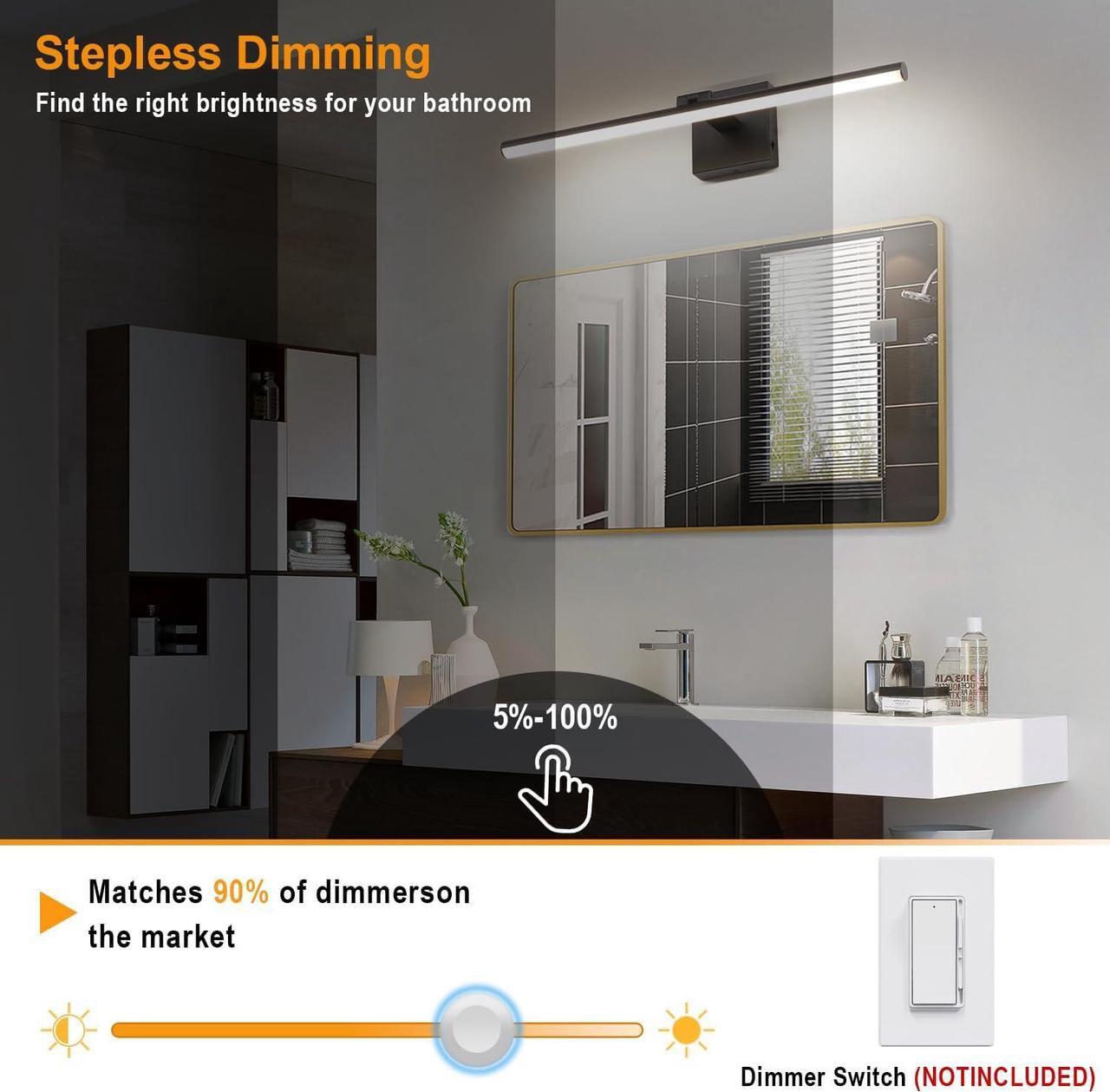 Alt view image 5 of 7 - 24 Inch LED Bathroom Vanity Light (3000K/4000K/6000K Dimmable) Black Modern Bathroom Light Fixture Over Mirror Vanity Light Bar for Bathroom with Angle Adjustable