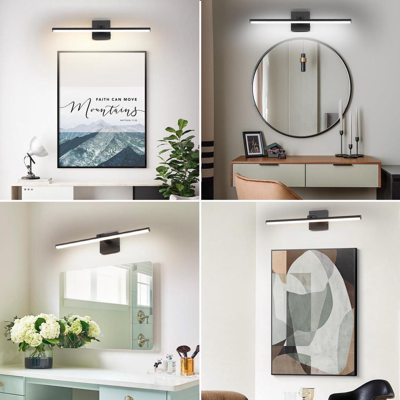 Alt view image 6 of 7 - 24 Inch LED Bathroom Vanity Light (3000K/4000K/6000K Dimmable) Black Modern Bathroom Light Fixture Over Mirror Vanity Light Bar for Bathroom with Angle Adjustable