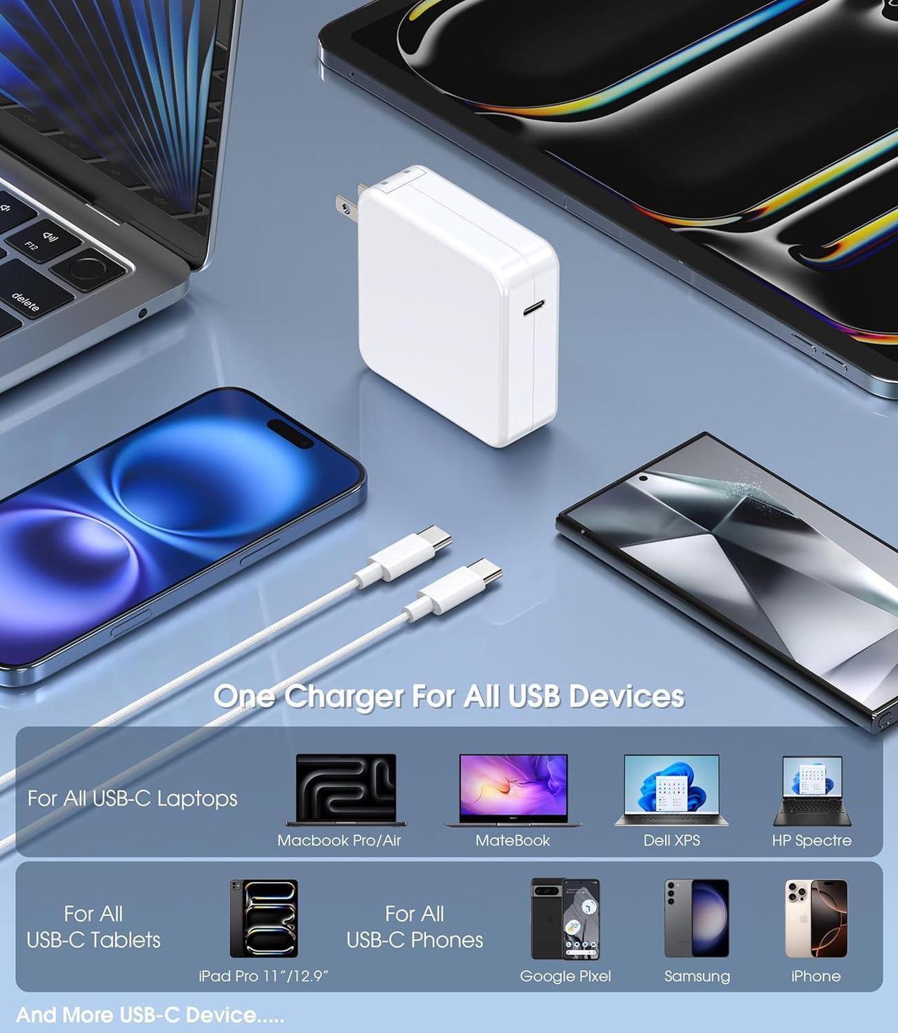 Alt view image 5 of 7 - Mac Book Pro Charger 100W USB C Fast Charger Compatible with USB C Port MacBook Pro/MacBook Air 16 15 14 13 Inch ipad Pro  Galaxy and All USB C Device Include Charge Cable