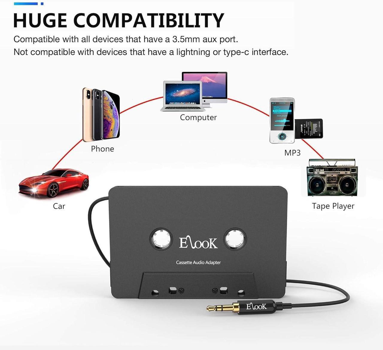 Alt view image 3 of 6 - Car Cassette Aux Adapter 3.5mm Universal Audio Cable Tape Adapter for Car Phone MP3 ect. Black