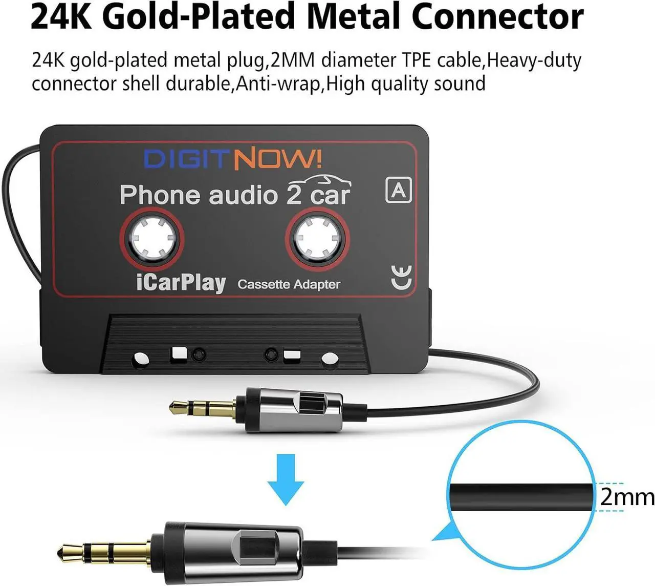 Alt view image 4 of 7 - Car Audio Cassette to Aux Adapter 3.5MM Aux Audio Cable Tape Player for Smartphone/MP3 Player/CD Player 3.7Ft Cable(Black)