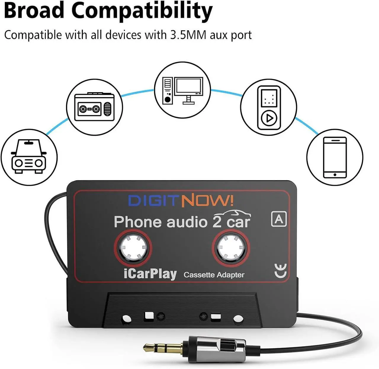 Alt view image 5 of 7 - Car Audio Cassette to Aux Adapter 3.5MM Aux Audio Cable Tape Player for Smartphone/MP3 Player/CD Player 3.7Ft Cable(Black)