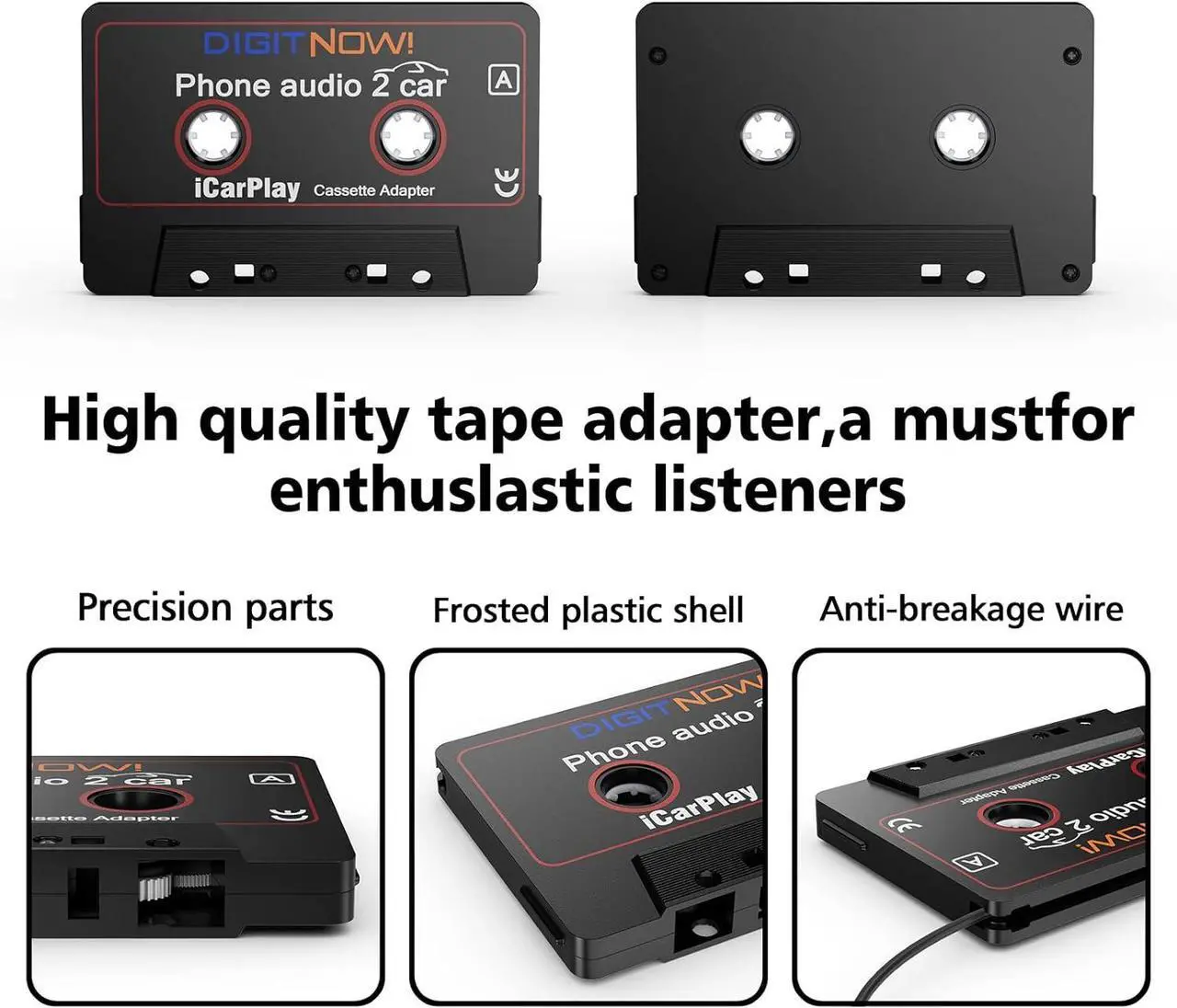 Alt view image 6 of 7 - Car Audio Cassette to Aux Adapter 3.5MM Aux Audio Cable Tape Player for Smartphone/MP3 Player/CD Player 3.7Ft Cable(Black)