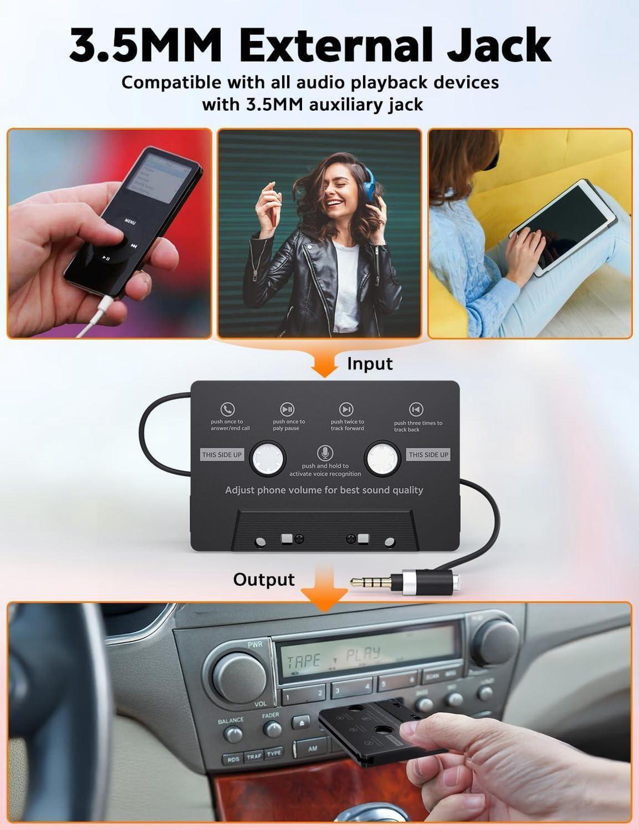 Alt view image 5 of 6 - Car Cassette AUX Adapter with Hands-Free Calling  Great for Old Car Stereo  Compatible with Smartphones and MP3 Players