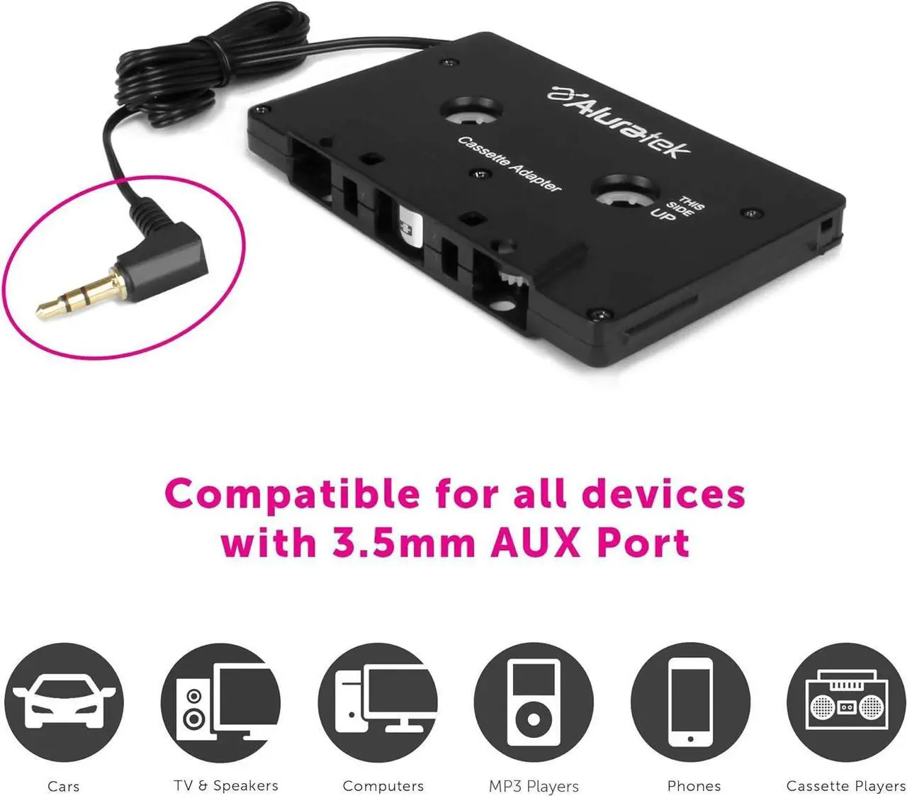 Alt view image 3 of 6 - Premium Audio Cassette Receiver Premium Car Audio Universal 3.5mm Audio Jack or AUX-in Port Supports Phones/Tablets/Stereo/Headphones/Hi-Fi/Portable Speaker 3 Foot Cable Length