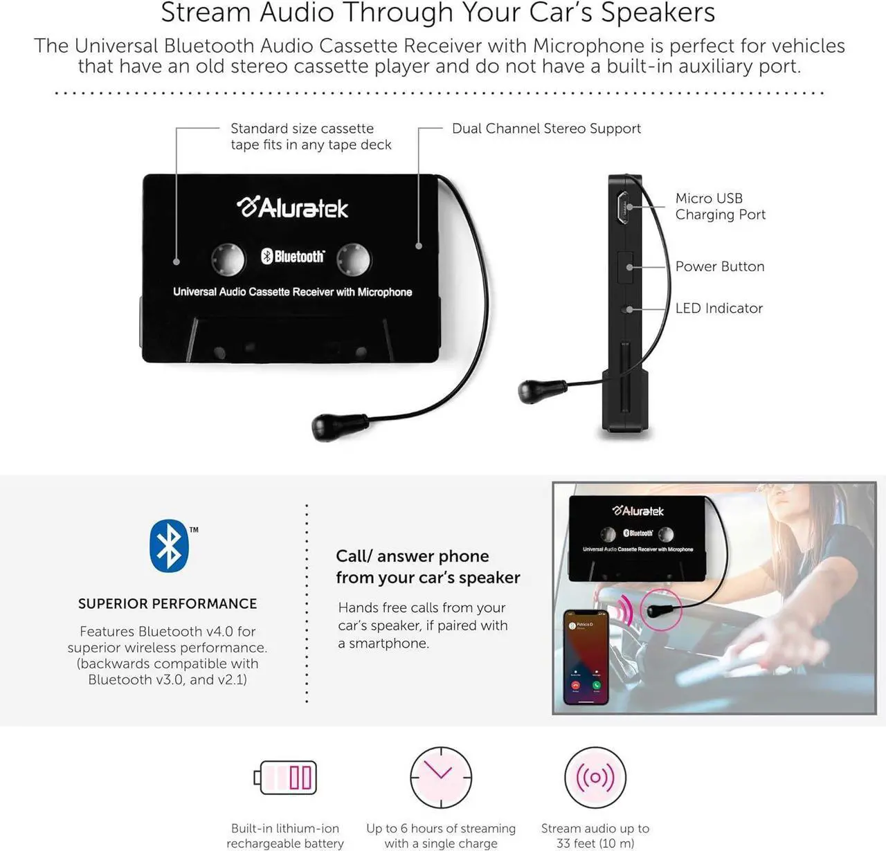 Alt view image 6 of 6 - Premium Audio Cassette Receiver Premium Car Audio Universal 3.5mm Audio Jack or AUX-in Port Supports Phones/Tablets/Stereo/Headphones/Hi-Fi/Portable Speaker 3 Foot Cable Length