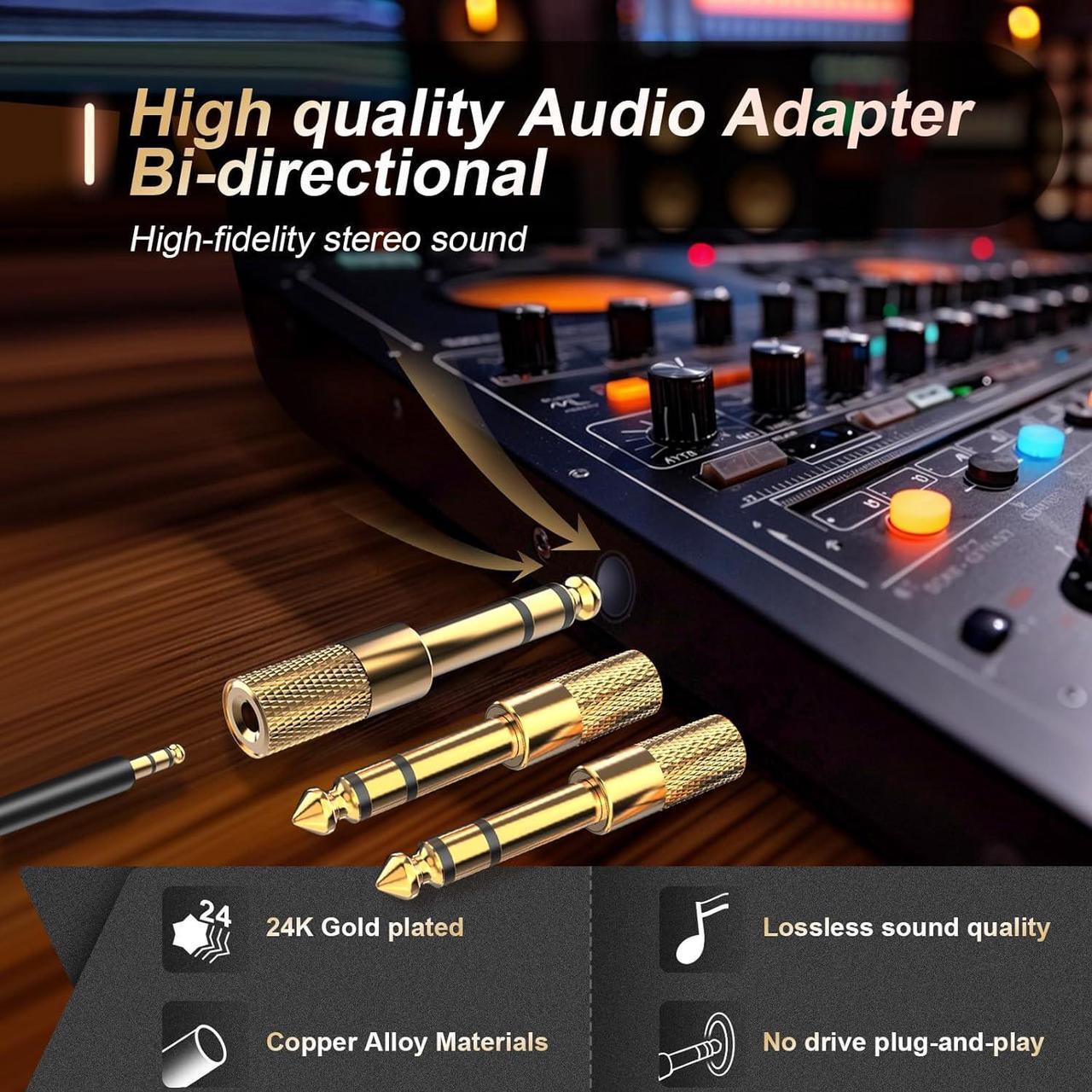 Alt view image 2 of 7 - 3-Pack 6.35mm Male to 3.5mm Female (1/4 in to 1/8 in) Stereo Headphone Adapter Audios Jack Adapter Thickened Gold Plated Hi-Fi for Auxiliary Cables Amplifiers Guitars Digital Pianos.