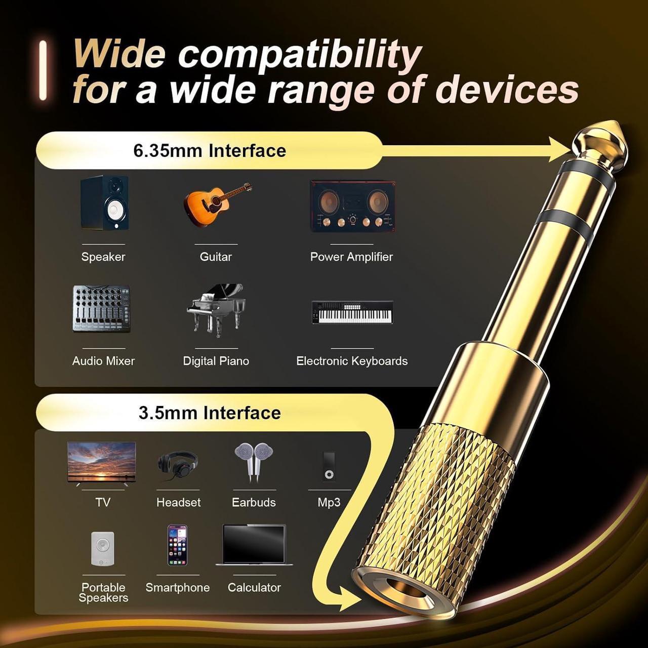 Alt view image 3 of 7 - 3-Pack 6.35mm Male to 3.5mm Female (1/4 in to 1/8 in) Stereo Headphone Adapter Audios Jack Adapter Thickened Gold Plated Hi-Fi for Auxiliary Cables Amplifiers Guitars Digital Pianos.