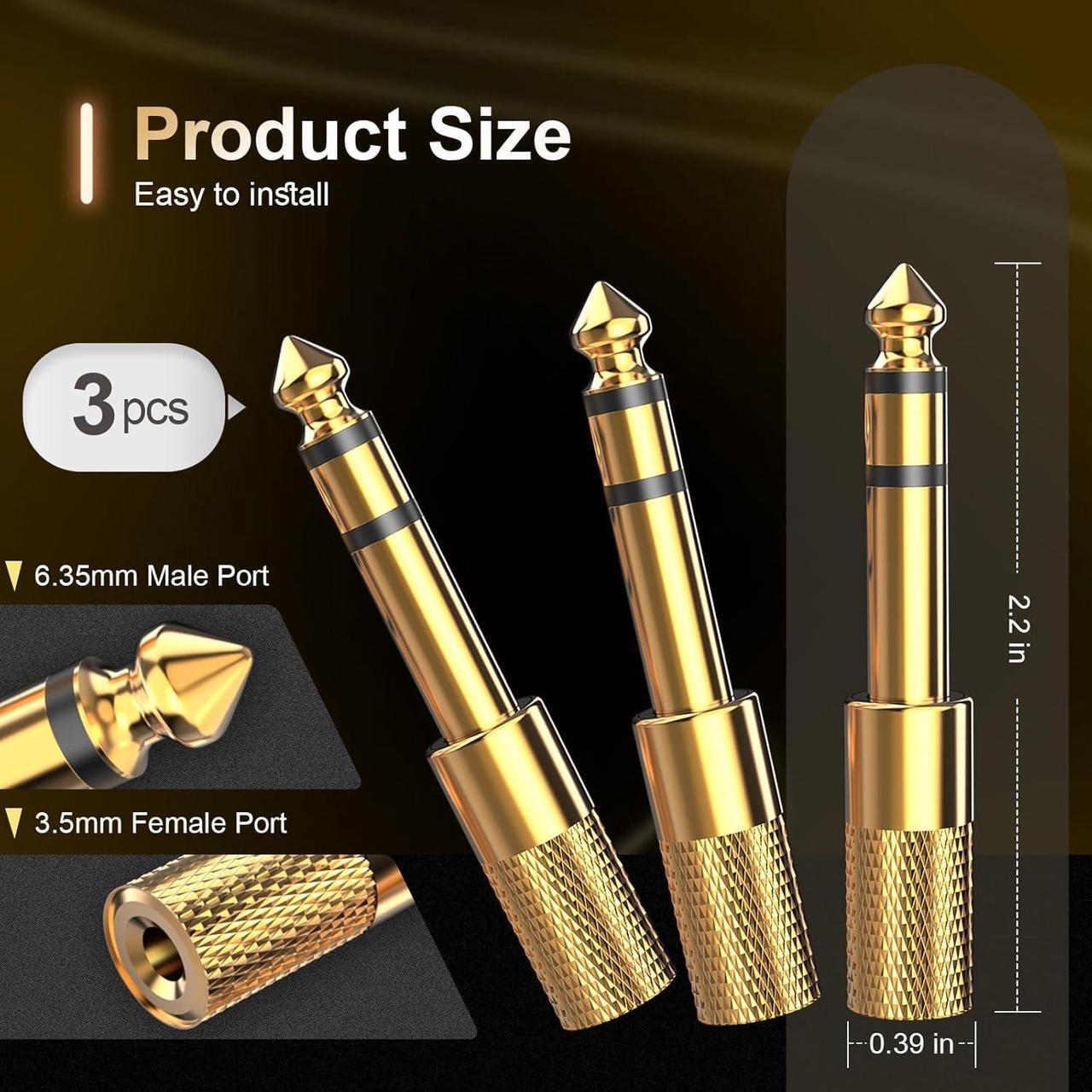 Alt view image 6 of 7 - 3-Pack 6.35mm Male to 3.5mm Female (1/4 in to 1/8 in) Stereo Headphone Adapter Audios Jack Adapter Thickened Gold Plated Hi-Fi for Auxiliary Cables Amplifiers Guitars Digital Pianos.