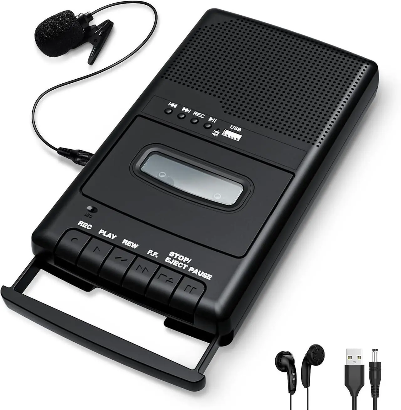 Main image of Retro Cassette Player Recorder with Independent Microphone Cassette USB Digital Converter with Reverse Recording Portable Tape USB Audio Player with Earphone Retractable Handle