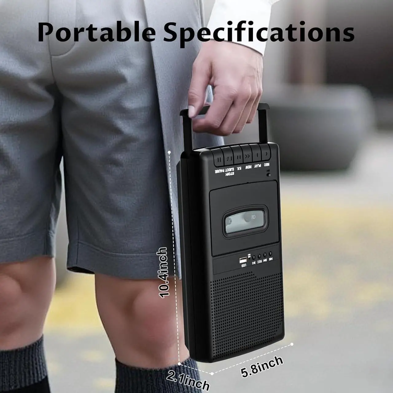 Alt view image 6 of 6 - Retro Cassette Player Recorder with Independent Microphone Cassette USB Digital Converter with Reverse Recording Portable Tape USB Audio Player with Earphone Retractable Handle