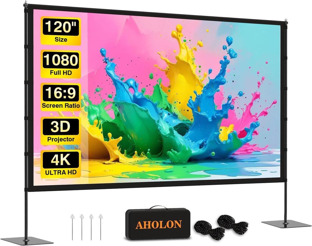 Main image of Outdoor Projector Screen with Stand - 120 inch Portable Projector Screens Indoor Outdoor Projector Screen 16:9 4K HD Outdoor Movie Screen with Carry Bag Enioy Home Theater Projection Screen.