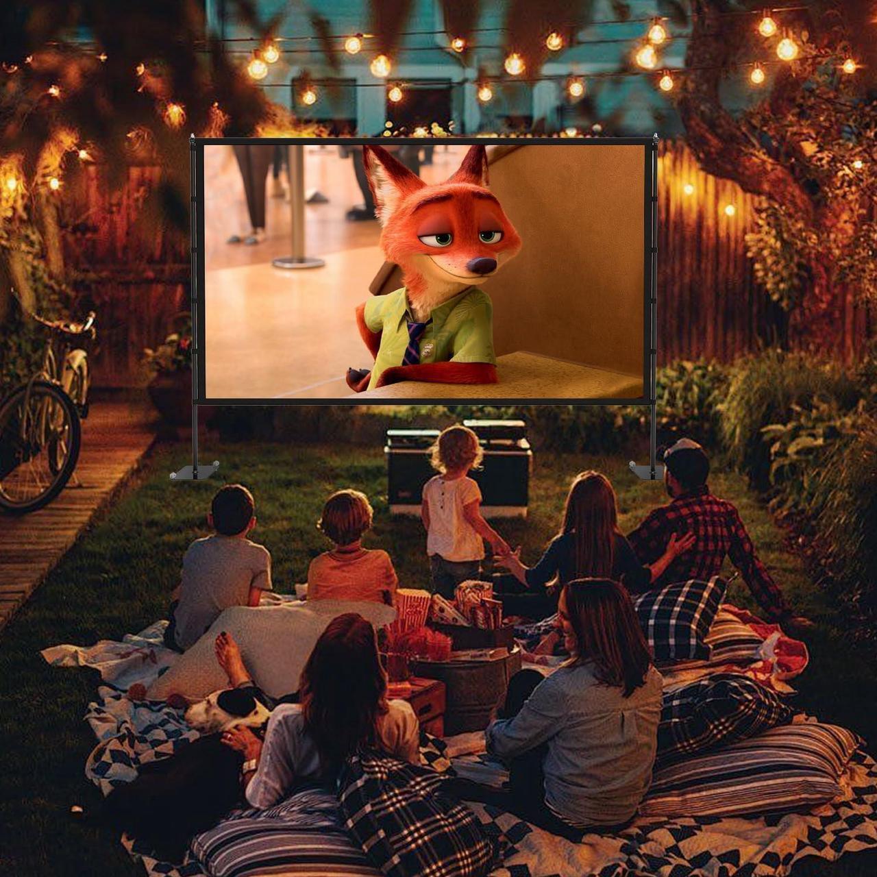 Alt view image 2 of 5 - Outdoor Projector Screen with Stand - 120 inch Portable Projector Screens Indoor Outdoor Projector Screen 16:9 4K HD Outdoor Movie Screen with Carry Bag Enioy Home Theater Projection Screen.