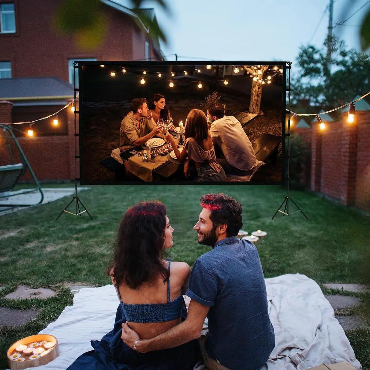 Alt view image 2 of 7 - Projector Screen Outdoor Projector Screen with Stand Portable 120 Foldable ProjectorScreen 10 Feet Indoor Movie-Screen with Carrying Bag for Home Theater Backyard Movie Night