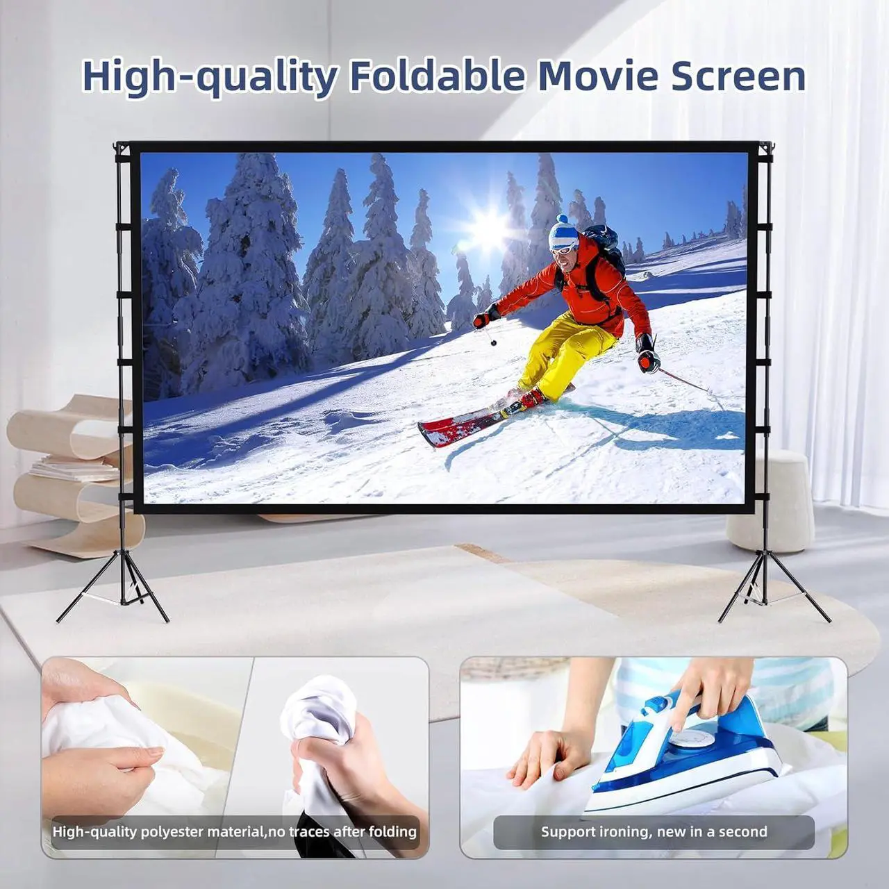Alt view image 3 of 7 - Projector Screen Outdoor Projector Screen with Stand Portable 120 Foldable ProjectorScreen 10 Feet Indoor Movie-Screen with Carrying Bag for Home Theater Backyard Movie Night