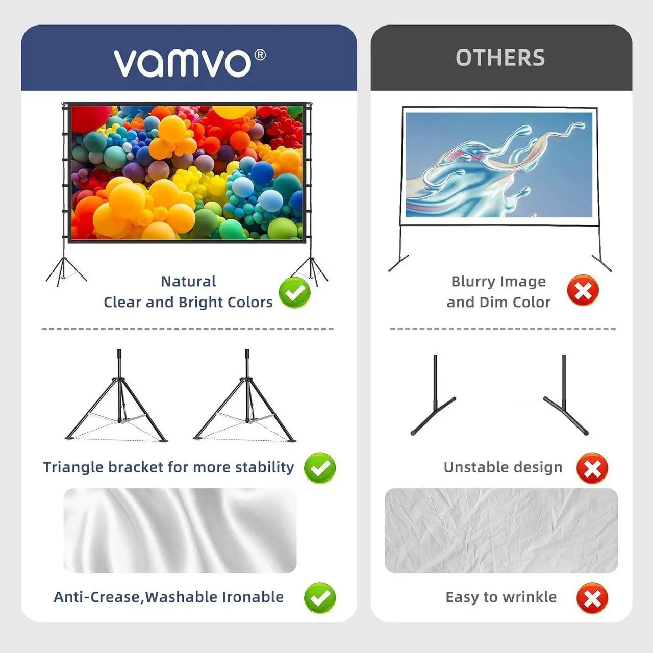 Alt view image 4 of 7 - Projector Screen Outdoor Projector Screen with Stand Portable 120 Foldable ProjectorScreen 10 Feet Indoor Movie-Screen with Carrying Bag for Home Theater Backyard Movie Night