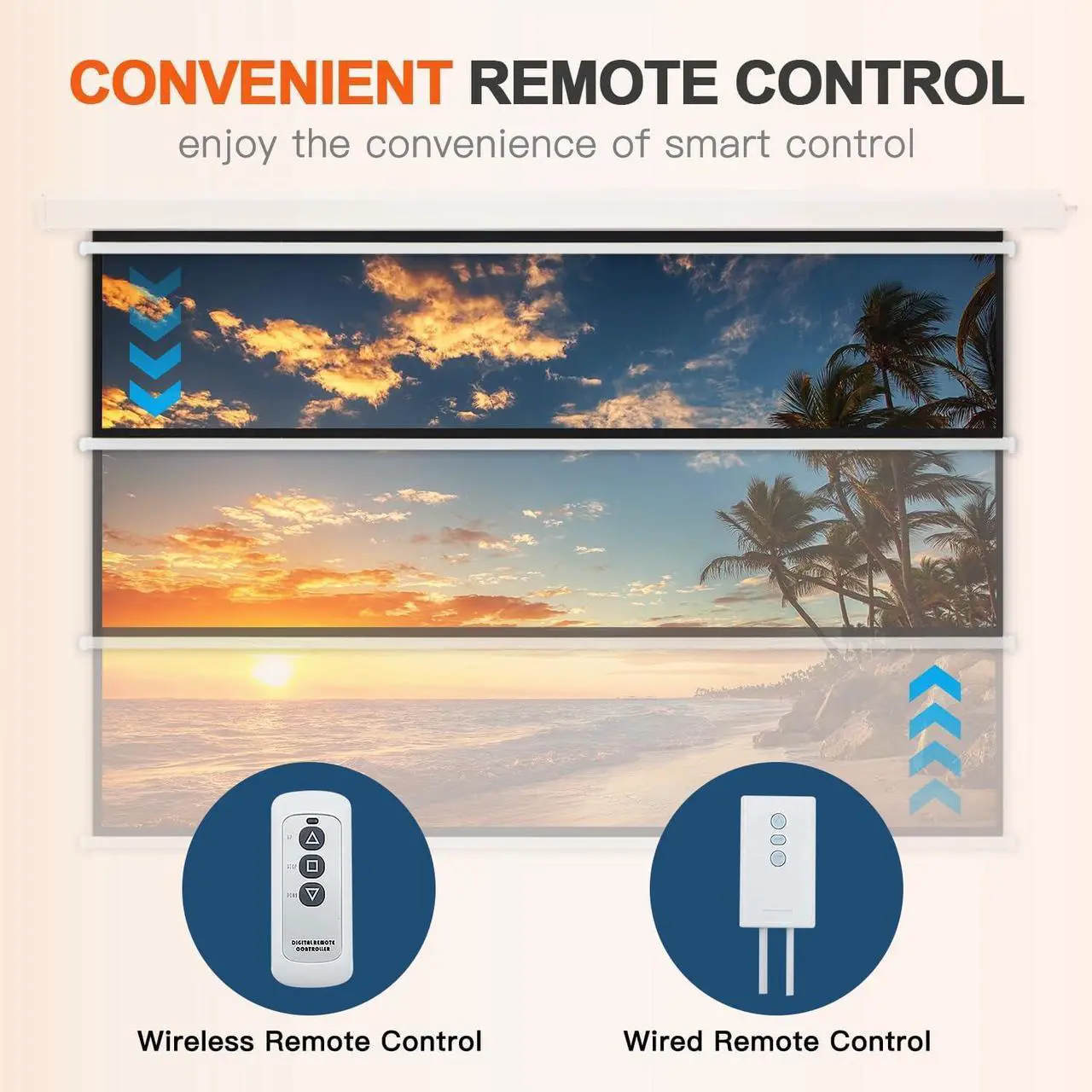 Alt view image 7 of 7 - YODOLLA 84inch Motorized Projection Screen, 16:9 4K 3D HD Electric Projector Screen, Wall/Ceiling Mounted White Projection Screen with Two Remote Controls for Indoor & Outdoor Use
