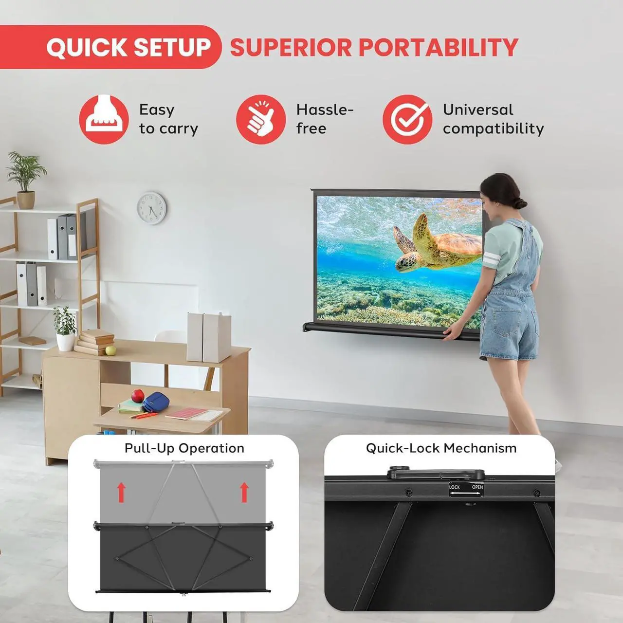 Alt view image 4 of 7 - Portable Projector Screen - Mobile Projection Screen Stand Lightweight Carry & Durable Easy Pull Out System for Schools Meeting Conference Indoor Outdoor Use 40 Inch (PRJTP46) White