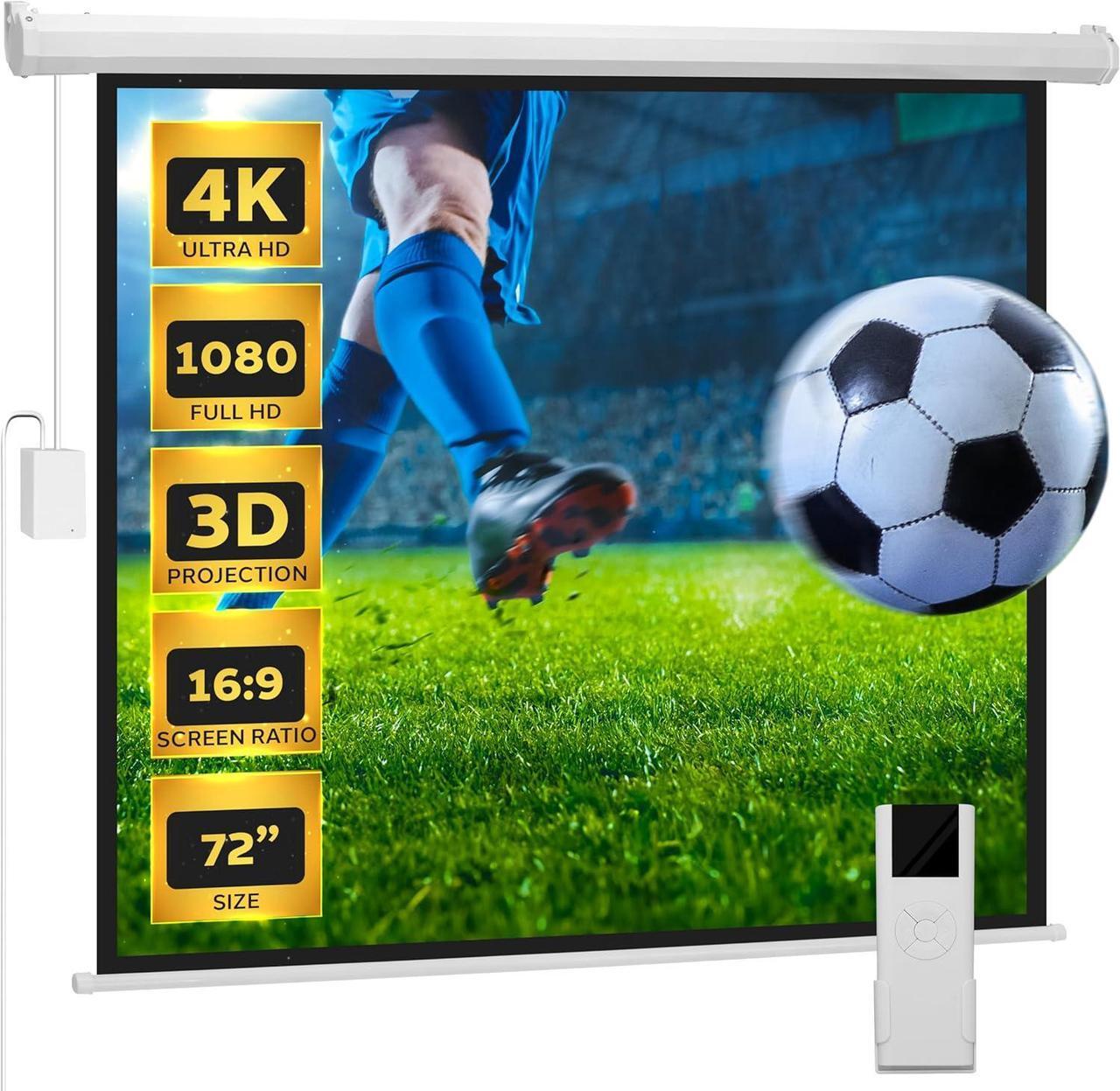 Main image of 72 Portable Motorized Matte White Projector Screen - Automatic Projection Display with Wall/Ceiling Mount Remote and Case - for Home Movie Theater Slide/Video Showing - PRJELMT76