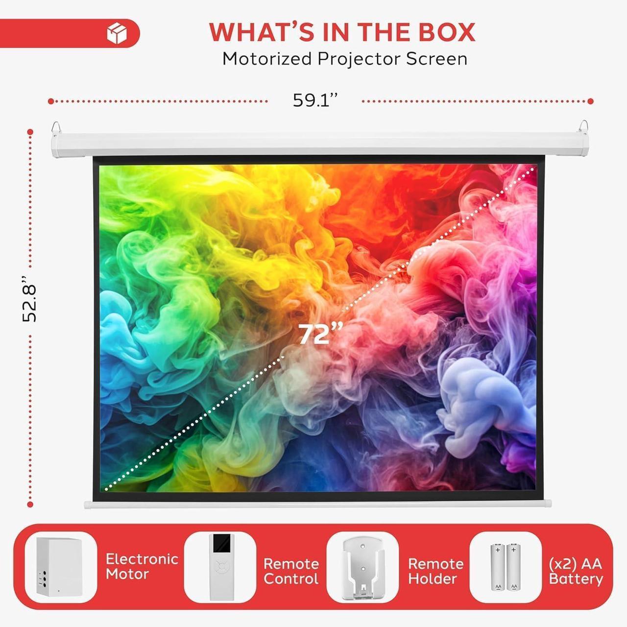 Alt view image 2 of 7 - 72 Portable Motorized Matte White Projector Screen - Automatic Projection Display with Wall/Ceiling Mount Remote and Case - for Home Movie Theater Slide/Video Showing - PRJELMT76