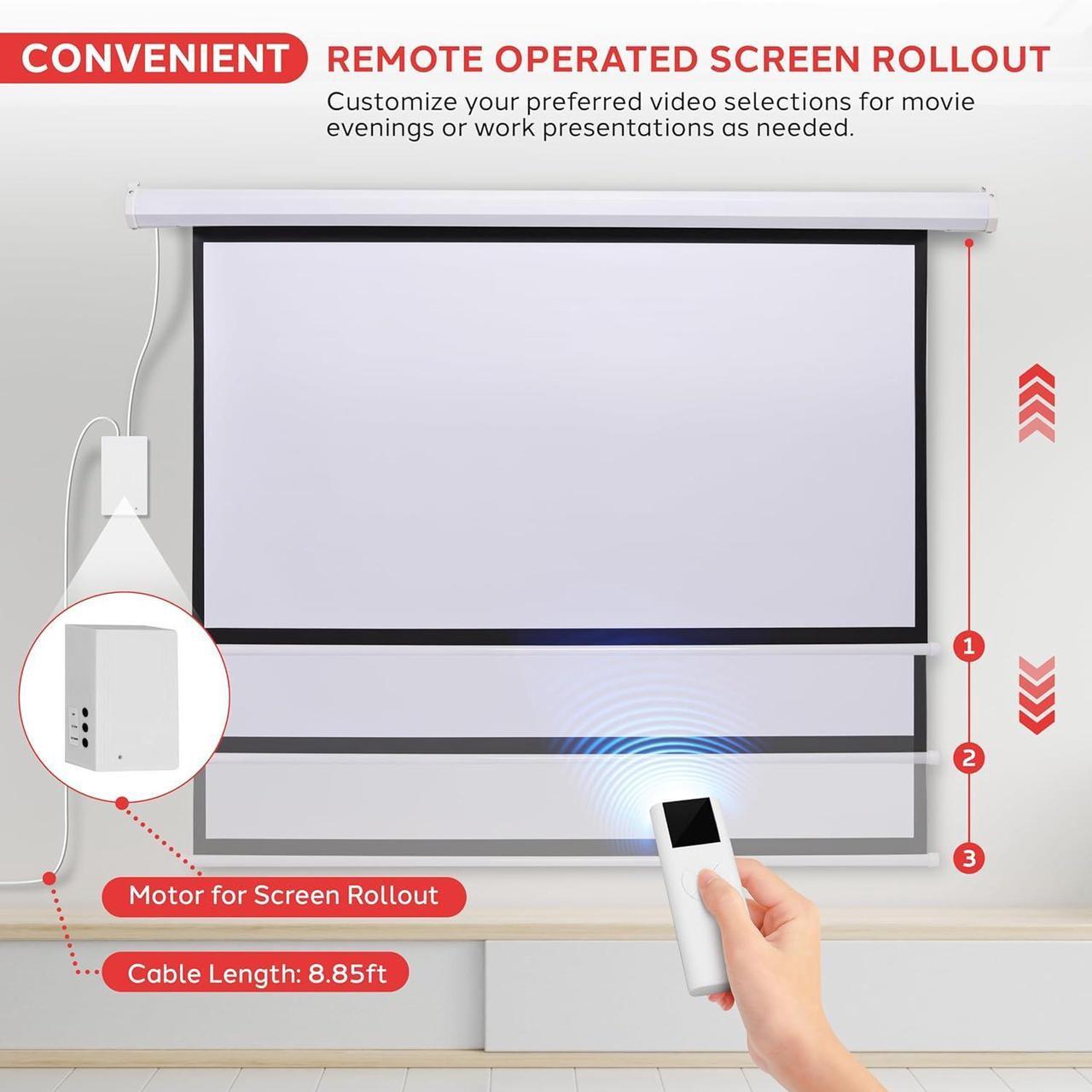 Alt view image 3 of 7 - 72 Portable Motorized Matte White Projector Screen - Automatic Projection Display with Wall/Ceiling Mount Remote and Case - for Home Movie Theater Slide/Video Showing - PRJELMT76