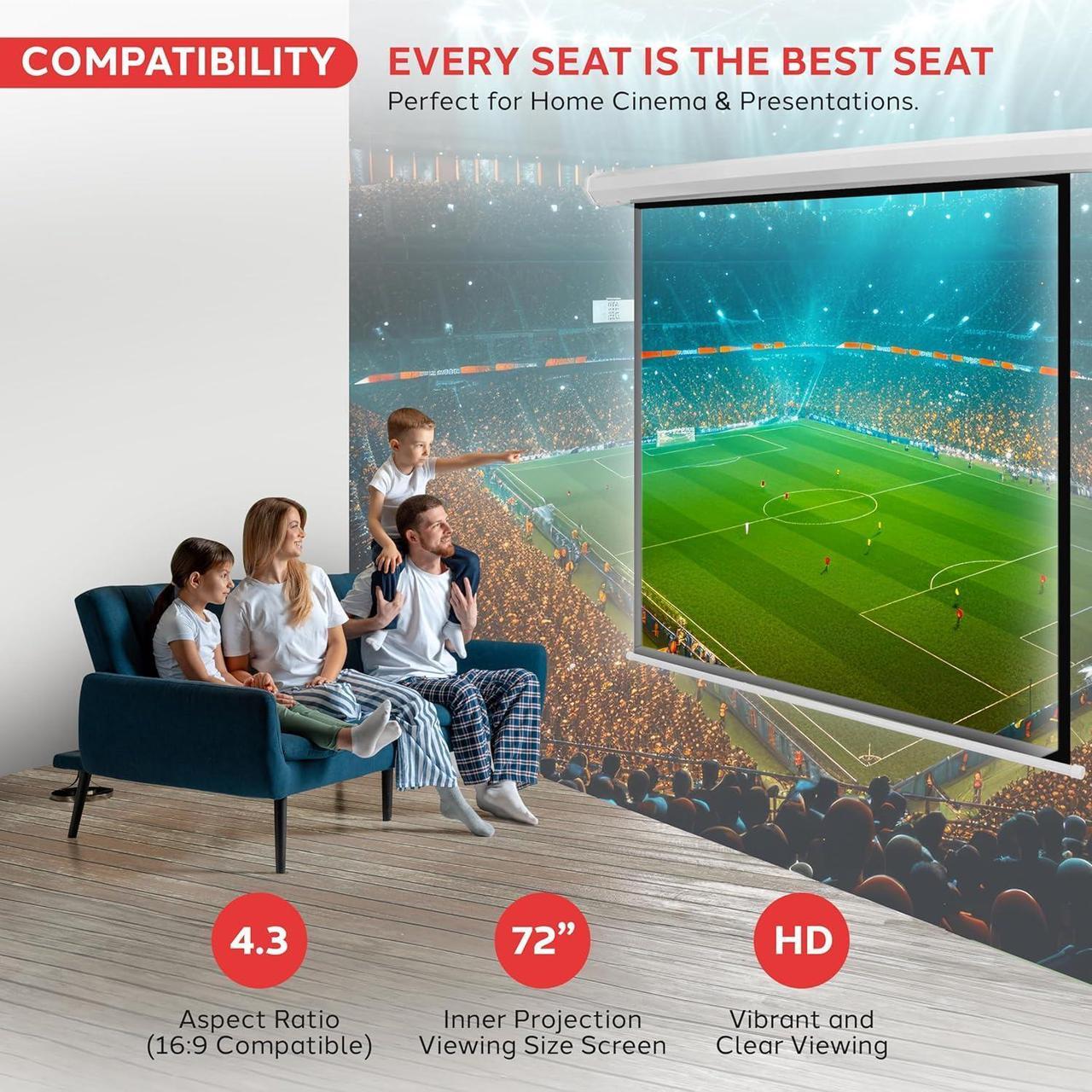 Alt view image 4 of 7 - 72 Portable Motorized Matte White Projector Screen - Automatic Projection Display with Wall/Ceiling Mount Remote and Case - for Home Movie Theater Slide/Video Showing - PRJELMT76