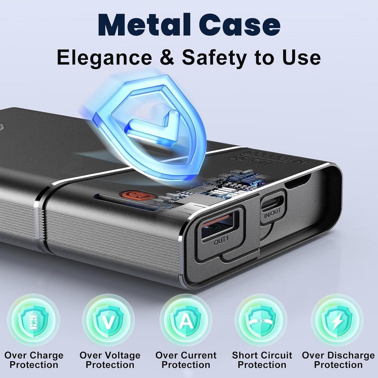 Alt view image 5 of 7 - Portable Charger Power Bank 20000mAh - 22.5W PD Super Fast Charging with Detachable Cable  USB-C in&Out Travel Essential Battery Pack Compatible with iPhone 16/15/14/13 iPad MacBook  Moto ect