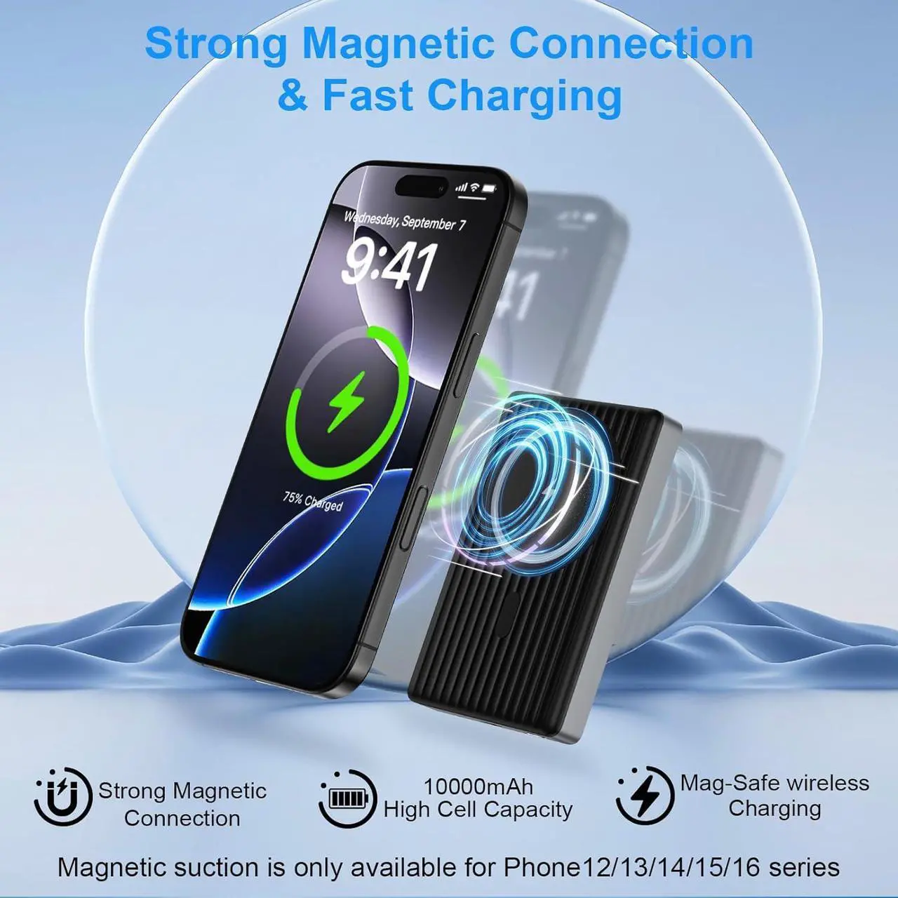 Alt view image 2 of 7 - Wireless Portable Charger Android Magnetic Power Bank for Galaxy S25 Ultra/S24 Ulra FE/S23/S22/S21/S20/Pixel 9/8a/8 10000mAh Magsafe Battery Pack 20W USB-C Cable Fast Charging for iPhone 16/15