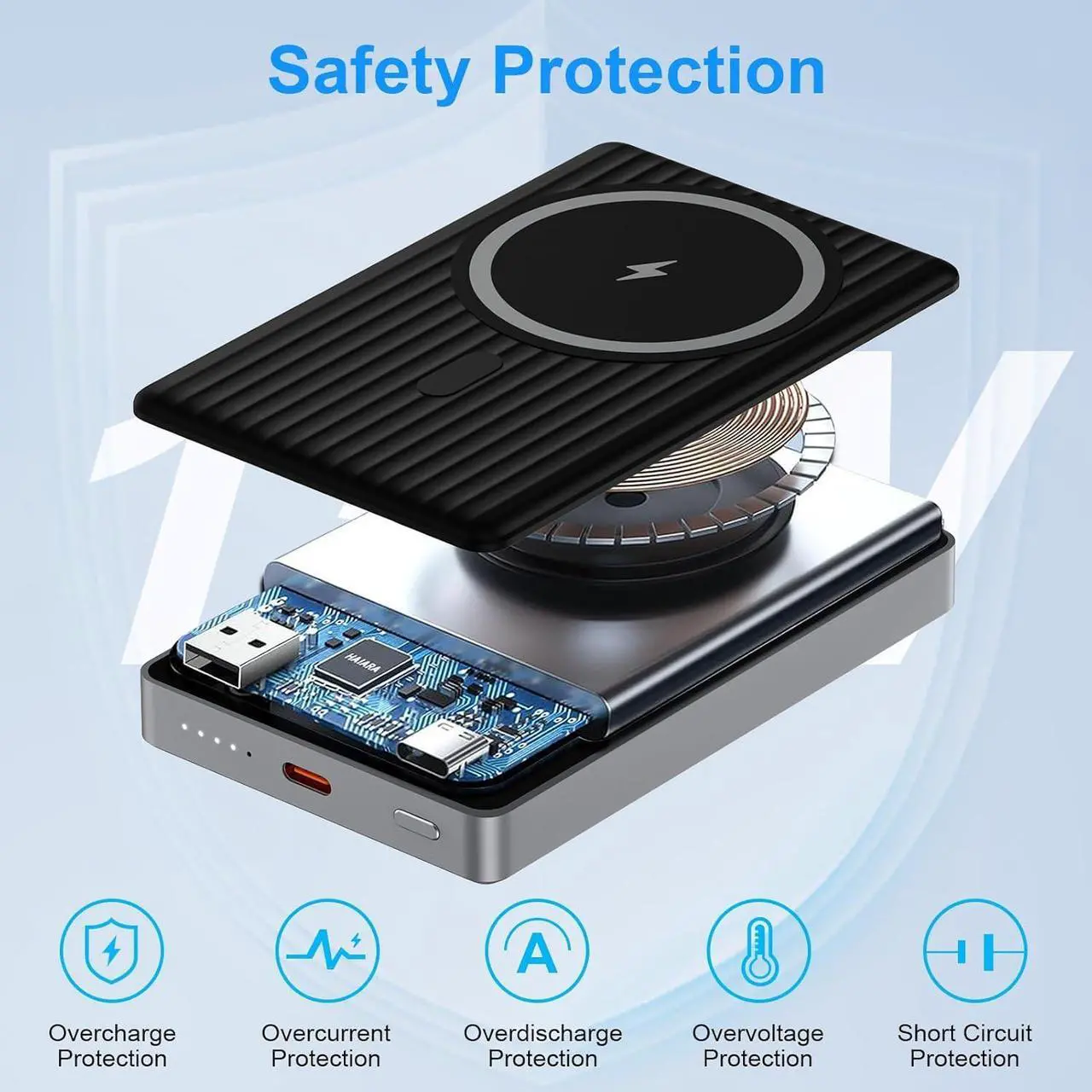 Alt view image 6 of 7 - Wireless Portable Charger Android Magnetic Power Bank for Galaxy S25 Ultra/S24 Ulra FE/S23/S22/S21/S20/Pixel 9/8a/8 10000mAh Magsafe Battery Pack 20W USB-C Cable Fast Charging for iPhone 16/15