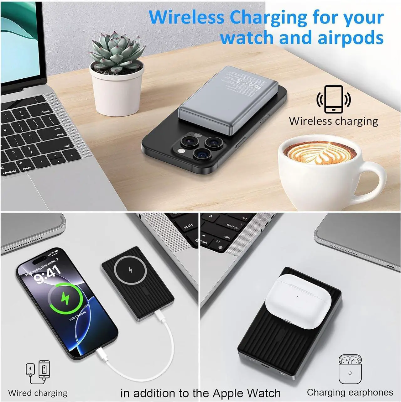 Alt view image 7 of 7 - Wireless Portable Charger Android Magnetic Power Bank for Galaxy S25 Ultra/S24 Ulra FE/S23/S22/S21/S20/Pixel 9/8a/8 10000mAh Magsafe Battery Pack 20W USB-C Cable Fast Charging for iPhone 16/15