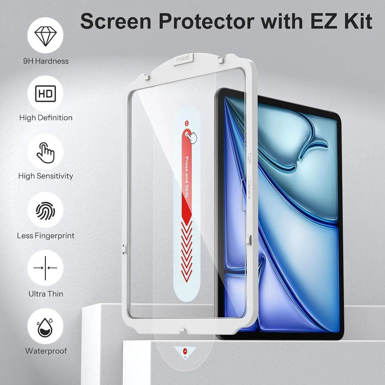 Alt view image 2 of 7 - Screen Protector for iPad Air 11 Inch M3/M2 (2025/2024 7th/6th Generation) Auto-Alignment Frame 9H Tempered Glass Film  Pencil Compatible and Case Friendly Ultra Clear [2 Pack]