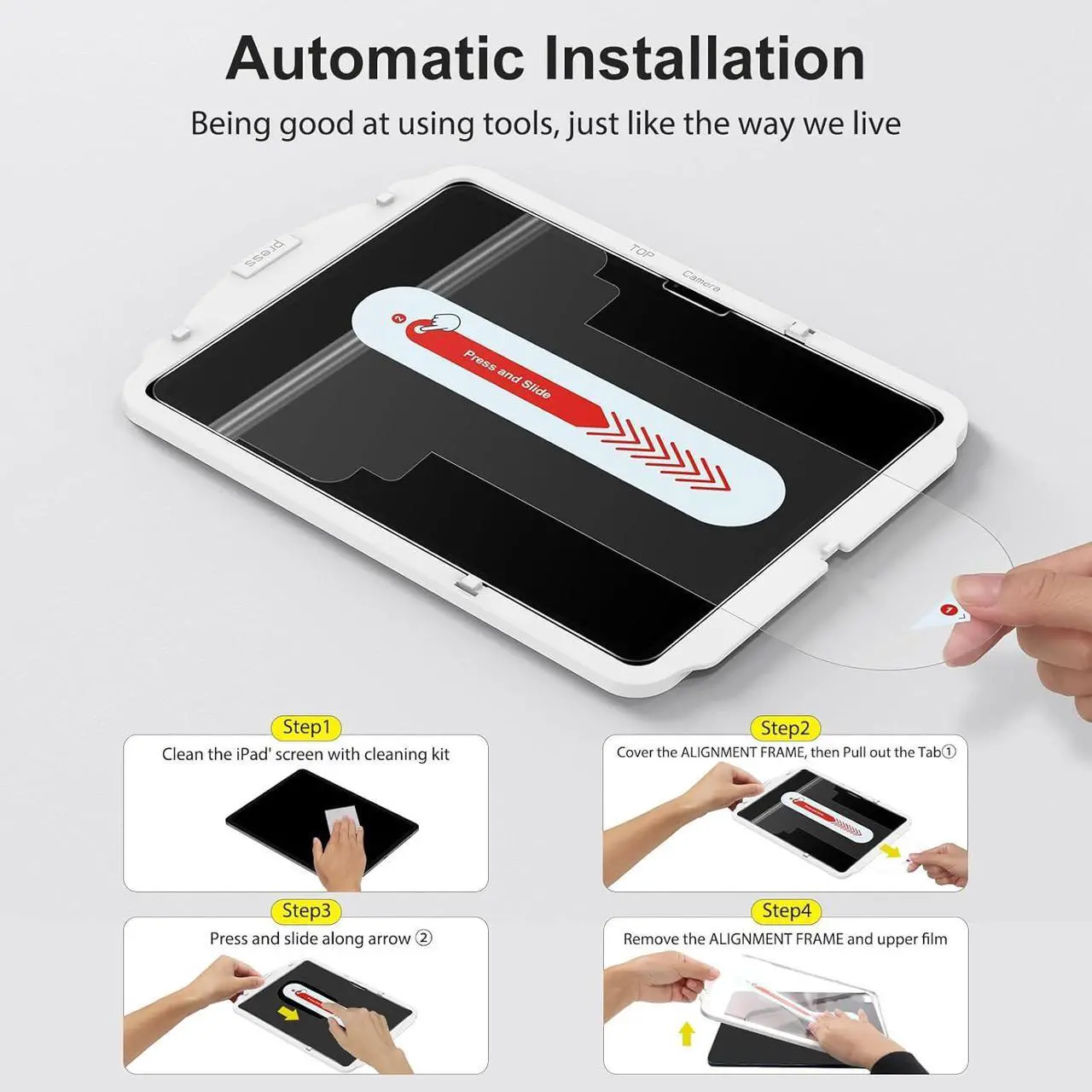 Alt view image 3 of 7 - Screen Protector for iPad Air 11 Inch M3/M2 (2025/2024 7th/6th Generation) Auto-Alignment Frame 9H Tempered Glass Film  Pencil Compatible and Case Friendly Ultra Clear [2 Pack]