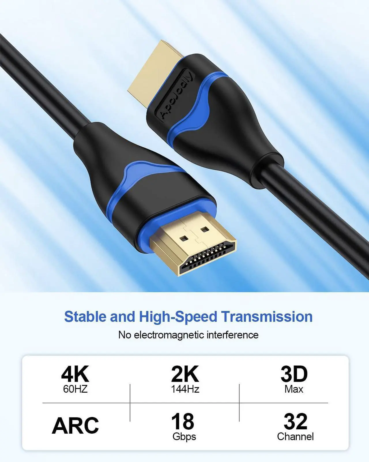 Alt view image 3 of 7 - 4K HDMI Cable 6.6FT 2-Pack HDMI to HDMI Cable High Speed HDMI Cord 2.0 Ultra HD 4K@60Hz 2K@144Hz HDR 3D Dolby HDCP 2.2 ARC for PS5 PS4 HDTV Monitor Xbox Blu-ray Laptop